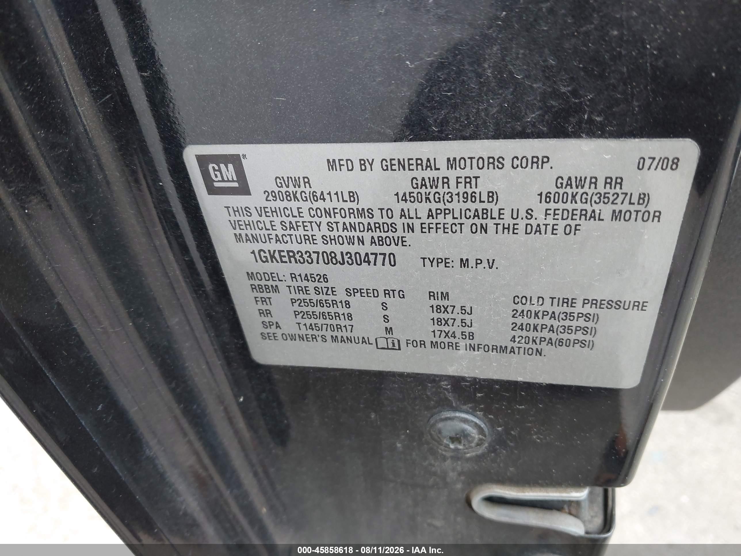 2008 Gmc Acadia Slt-2 Black vin: 1GKER33708J304770