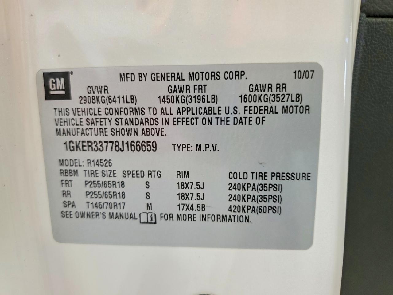 2008 Gmc Acadia Slt-2 White vin: 1GKER33778J166659