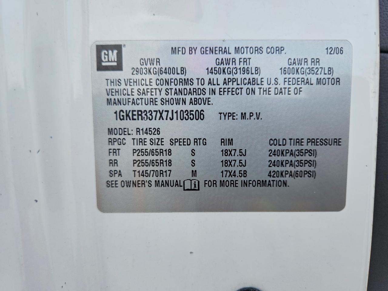 2007 Gmc Acadia Slt-2 Белый vin: 1GKER337X7J103506