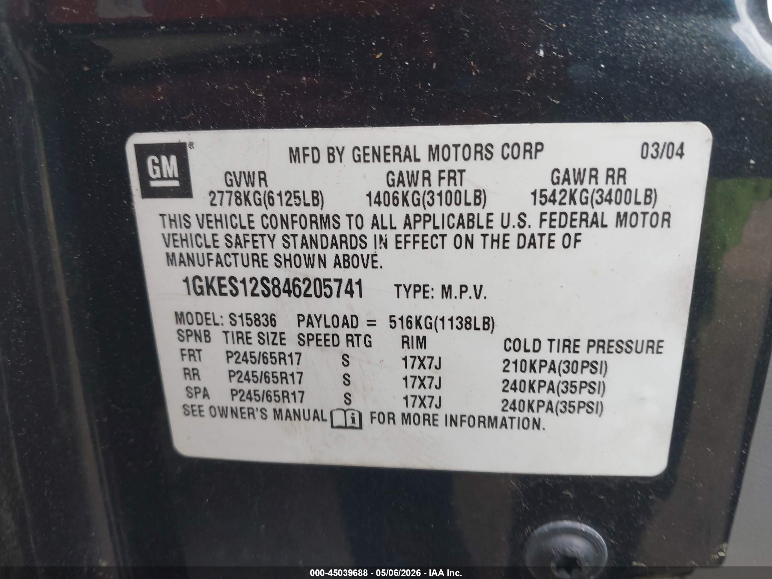 2004 Gmc Envoy Xuv Sle Черный vin: 1GKES12S846205741