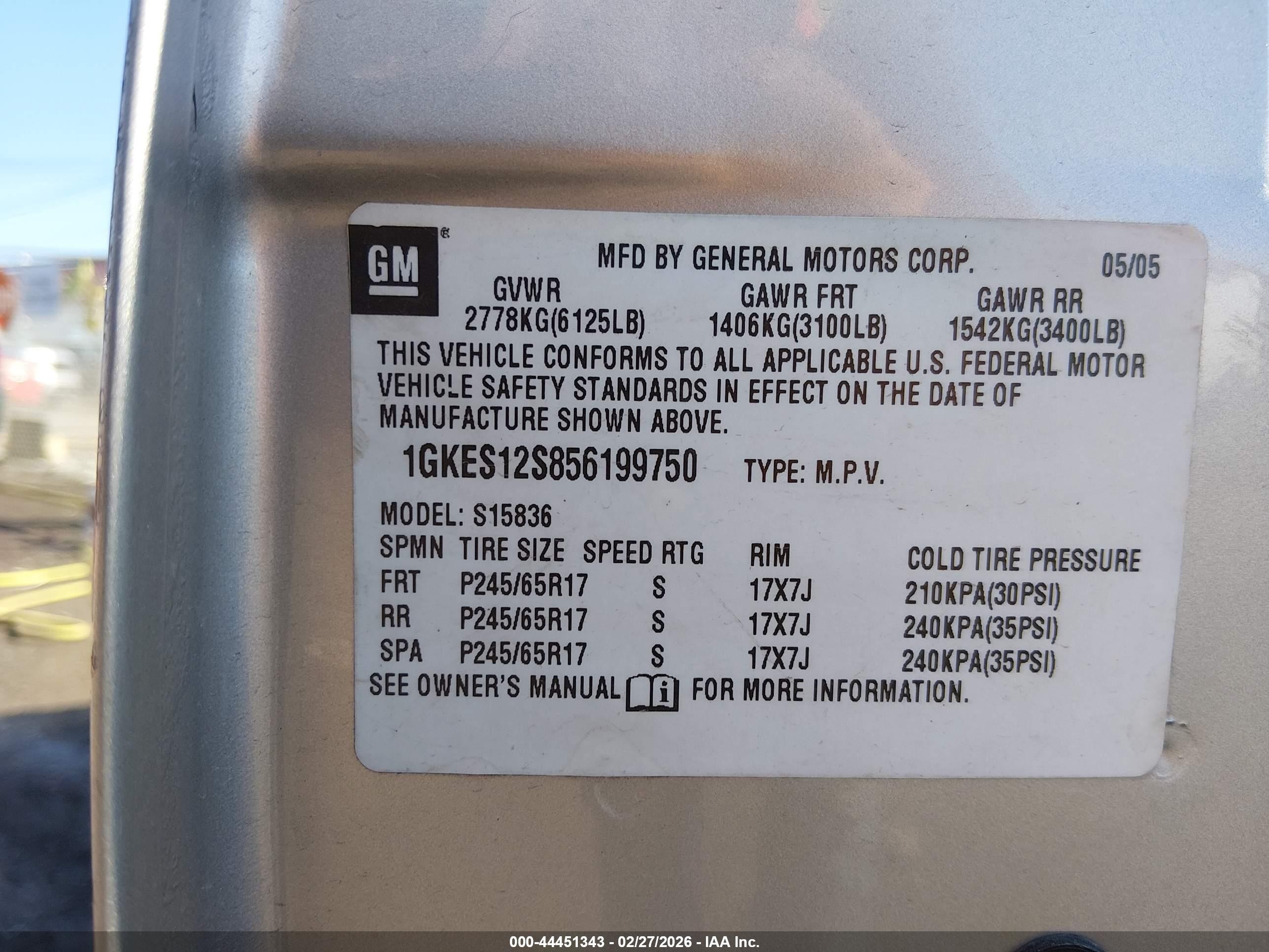 2005 Gmc Envoy Xuv Sle Серебряный vin: 1GKES12S856199750