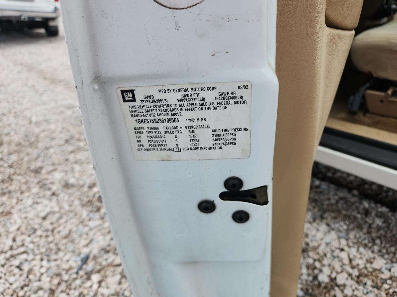 2003 Gmc Envoy Xl White vin: 1GKES16S236109564