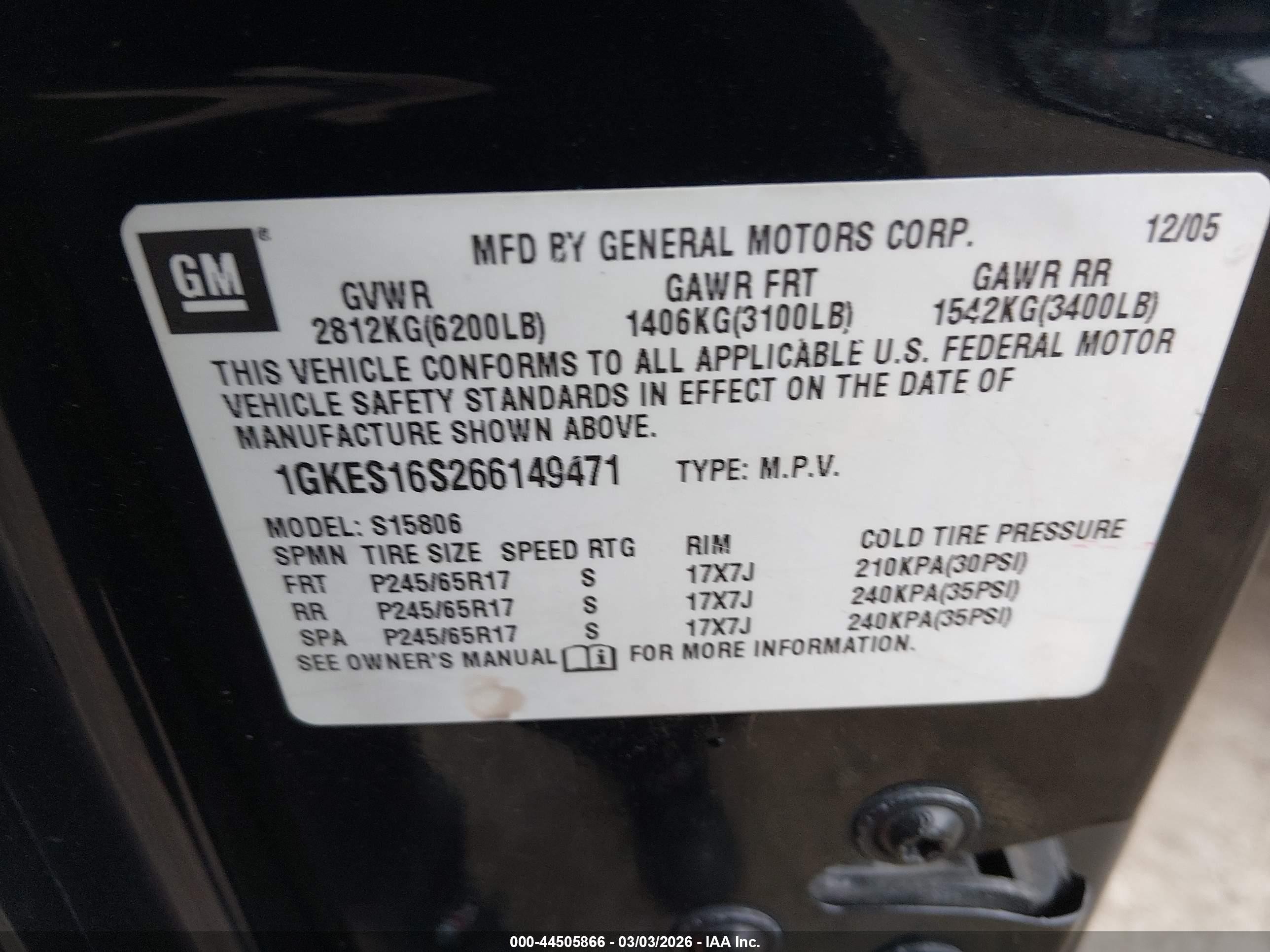 2006 Gmc Envoy Xl Sle Black vin: 1GKES16S266149471