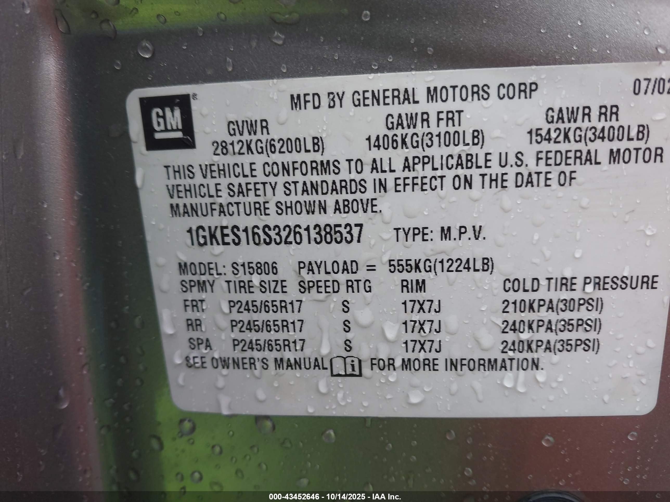 2002 Gmc Envoy Xl Slt Beige vin: 1GKES16S326138537