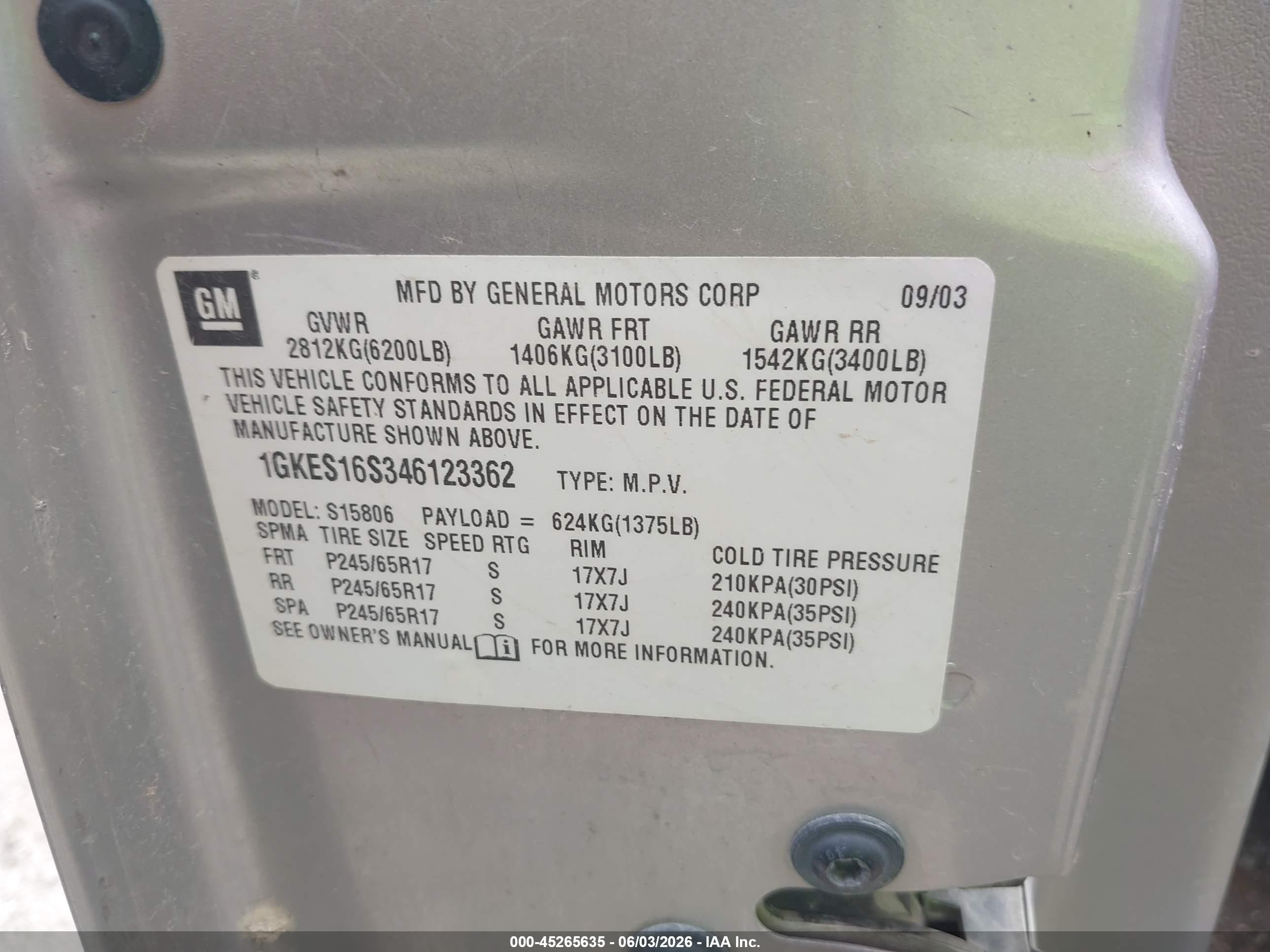 2004 Gmc Envoy Xl Sle Серебряный vin: 1GKES16S346123362