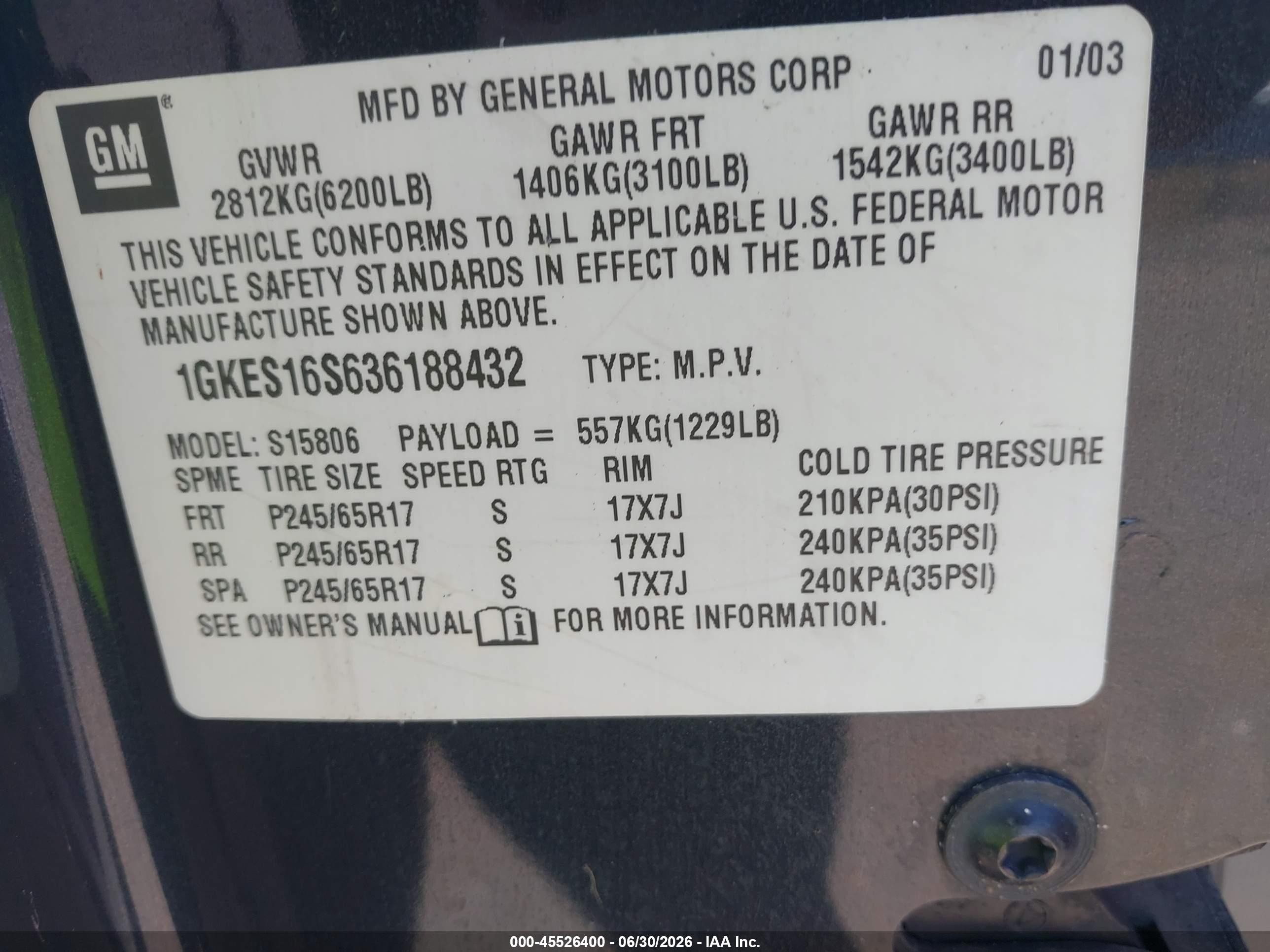 2003 Gmc Envoy Xl Slt Черный vin: 1GKES16S636188432