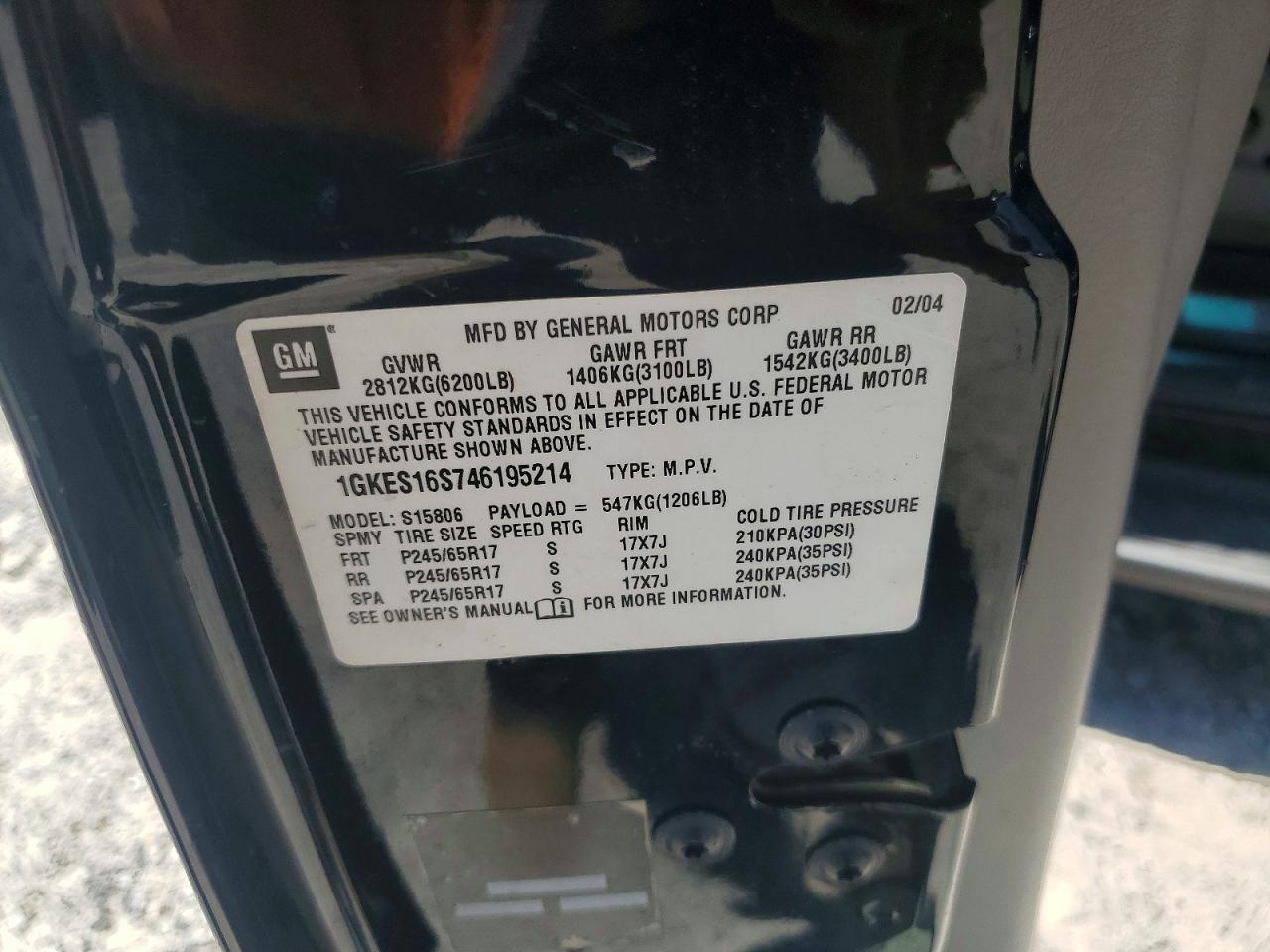 2004 Gmc Envoy Xl Черный vin: 1GKES16S746195214