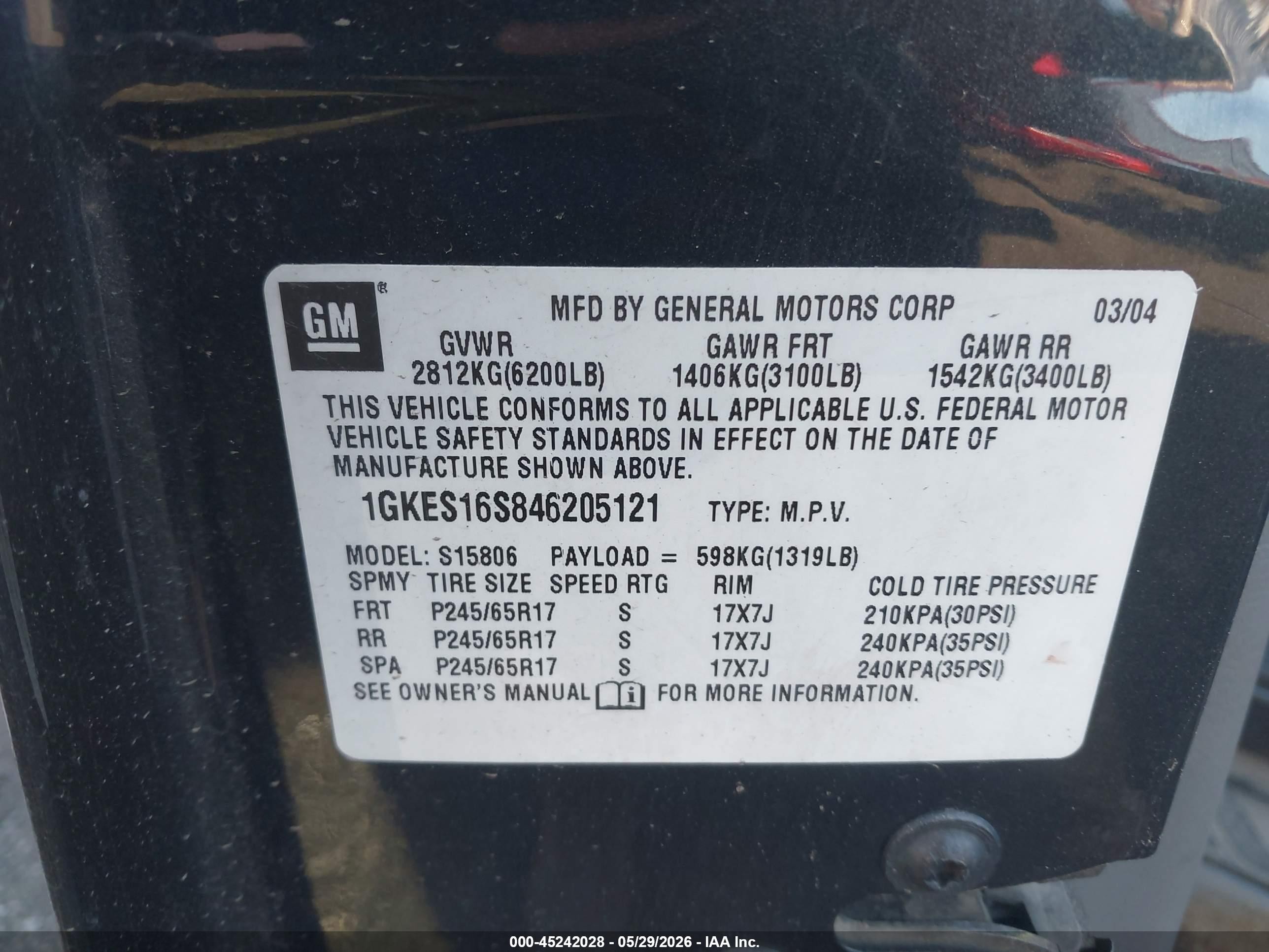 2004 Gmc Envoy Xl Sle Черный vin: 1GKES16S846205121