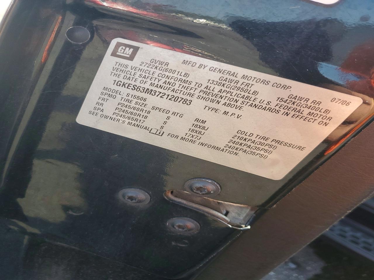 2007 Gmc Envoy Denali Black vin: 1GKES63M372120783