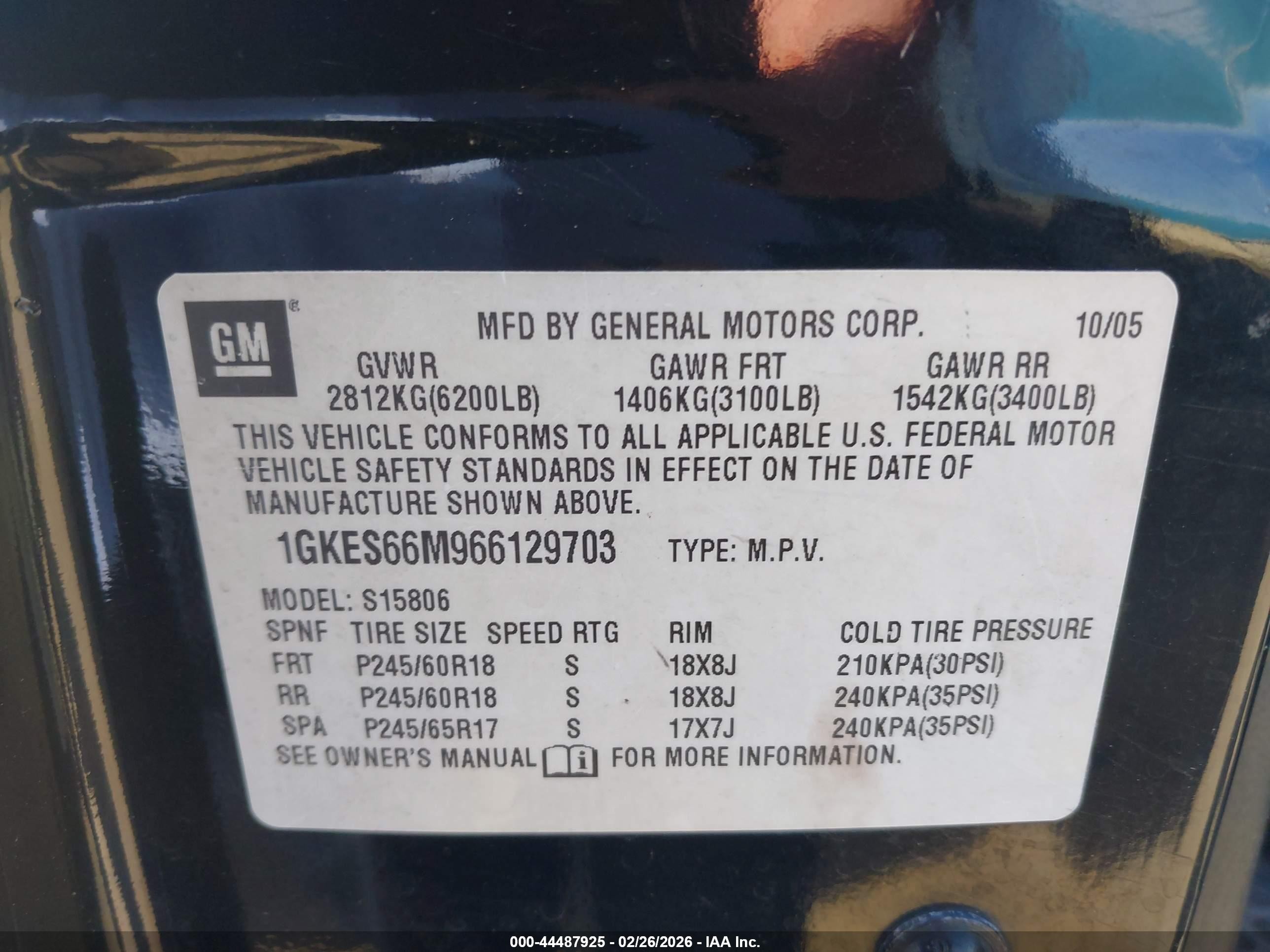 2006 Gmc Envoy Xl Denali Black vin: 1GKES66M966129703