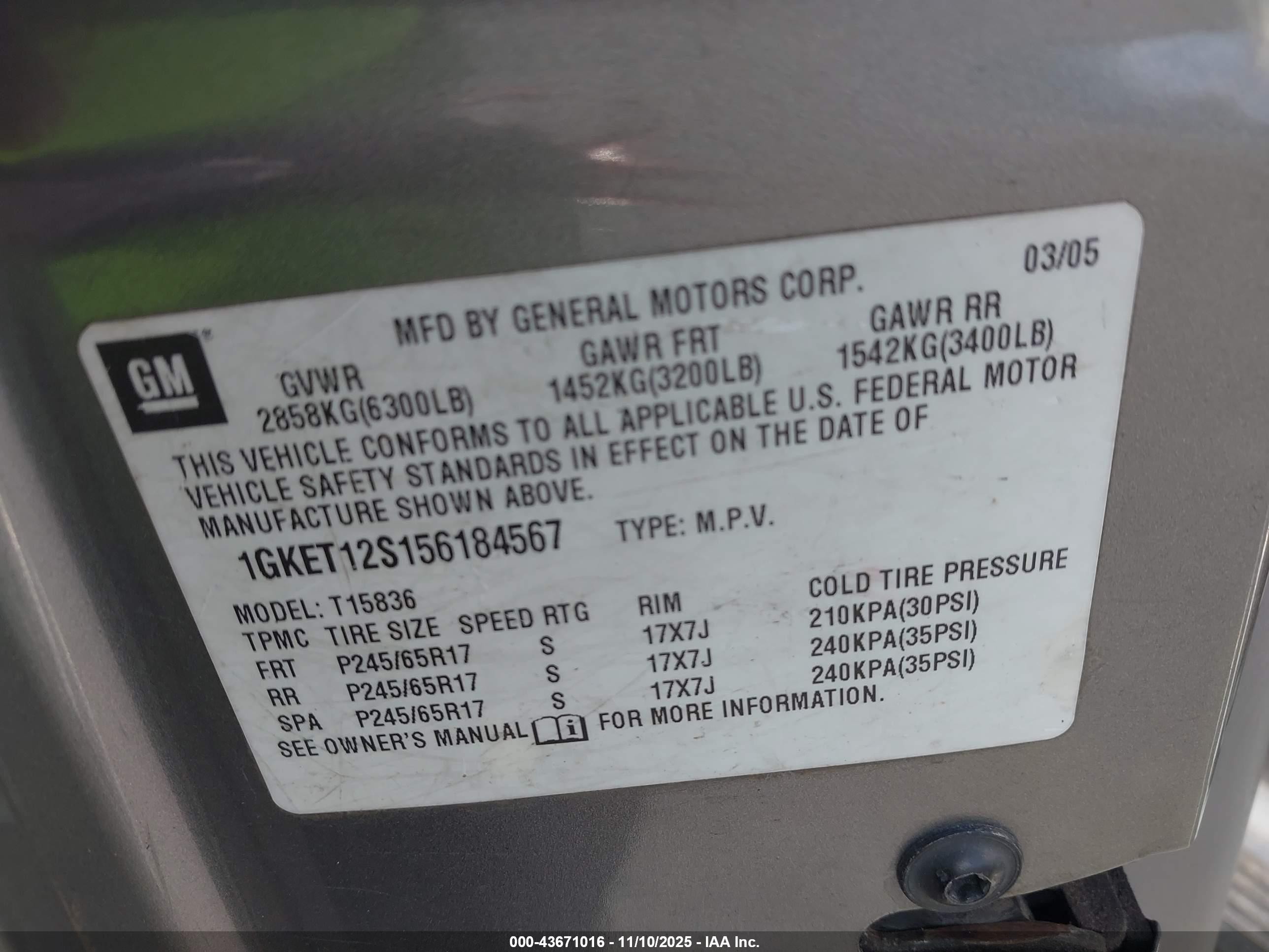2005 Gmc Envoy Xuv Sle Серый vin: 1GKET12S156184567