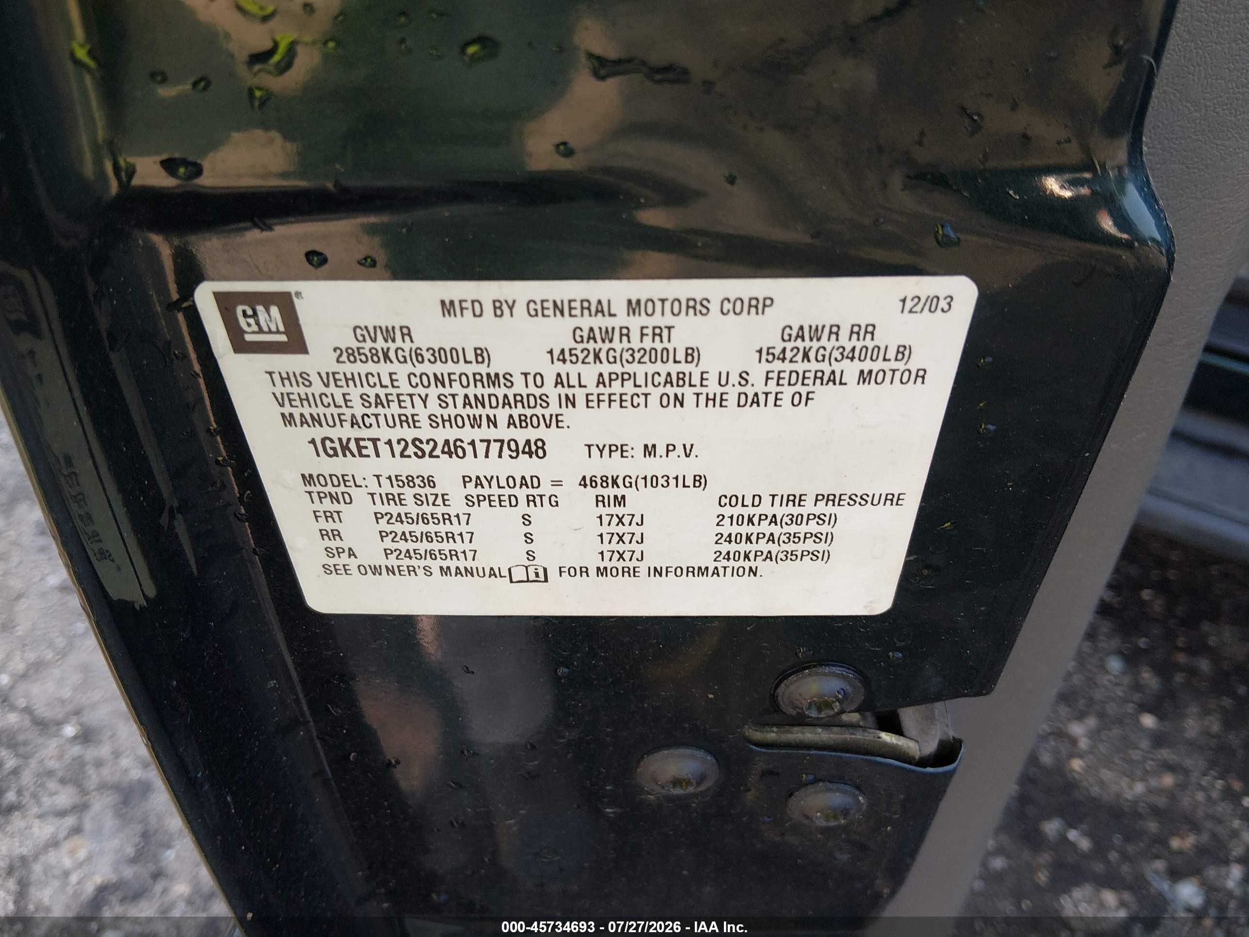 2004 Gmc Envoy Xuv Sle Зеленый vin: 1GKET12S246177948