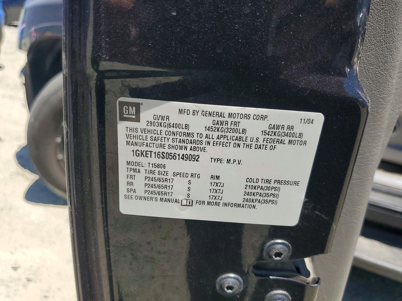 2005 Gmc Envoy Xl Черный vin: 1GKET16S056149092