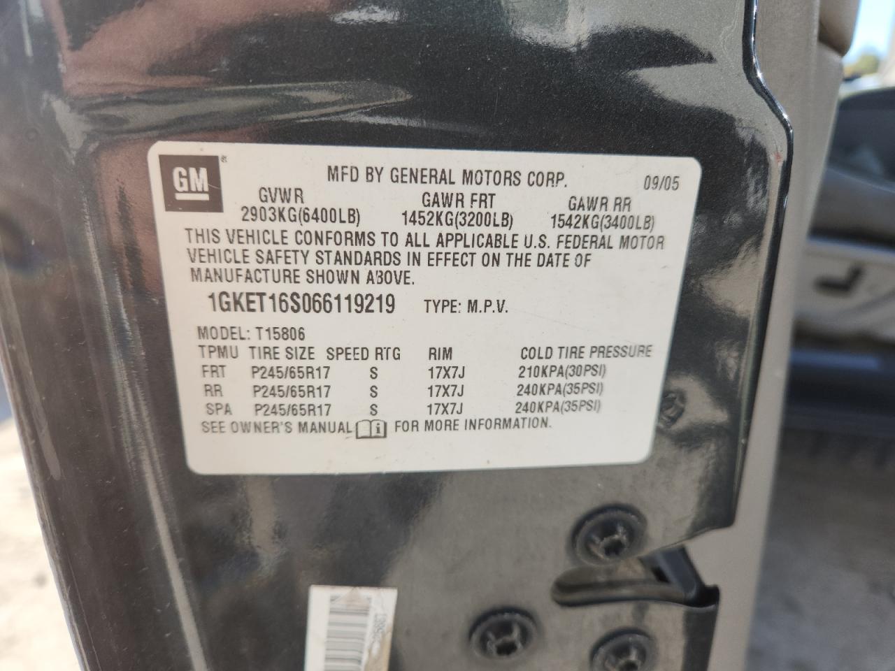 2006 Gmc Envoy Xl Charcoal vin: 1GKET16S066119219