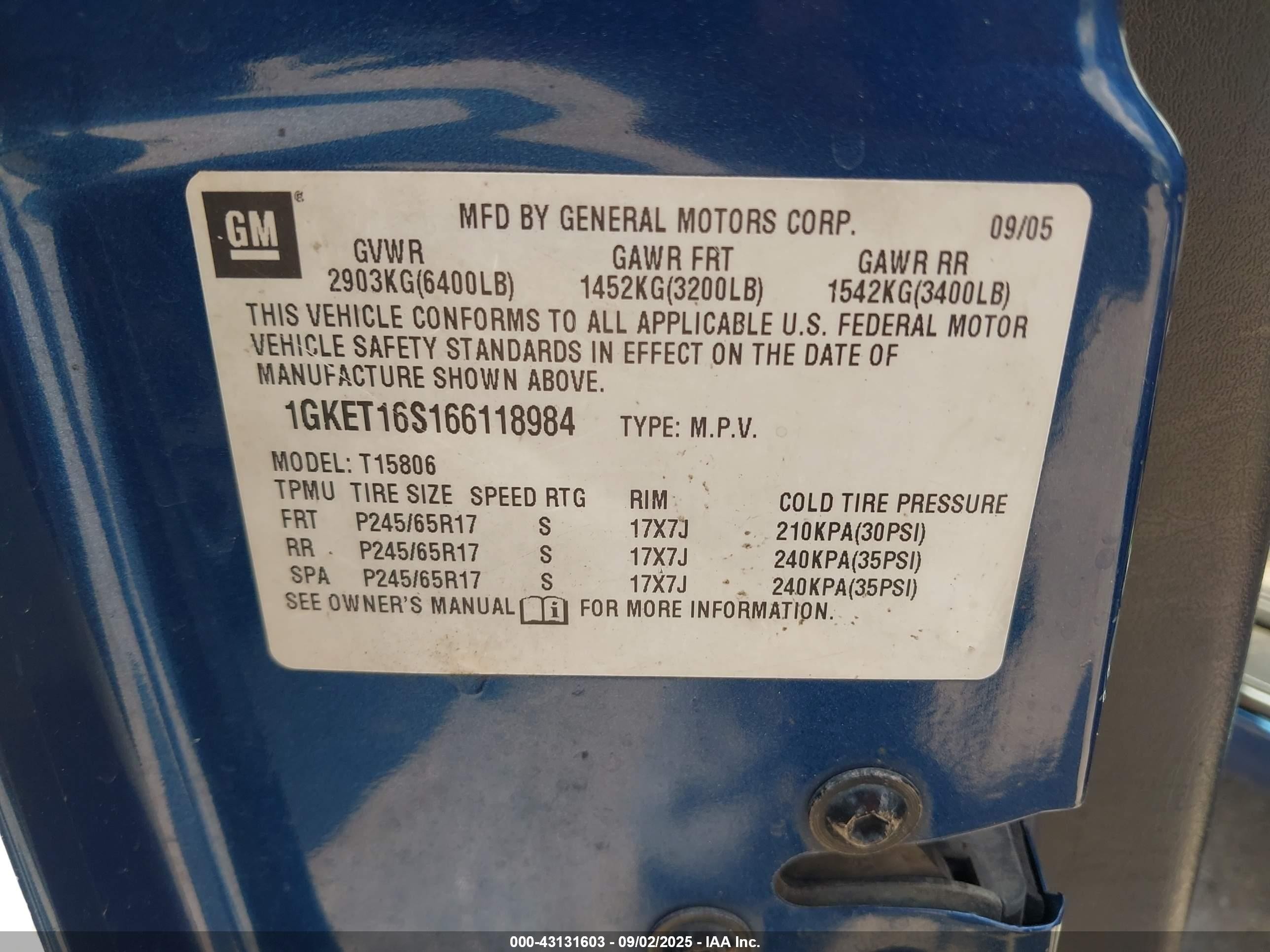 2006 Gmc Envoy Xl Sle Синий vin: 1GKET16S166118984