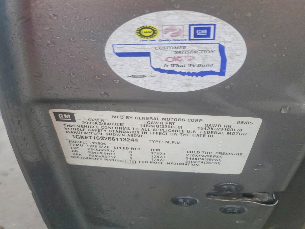 2006 Gmc Envoy Xl Gray vin: 1GKET16S266113244