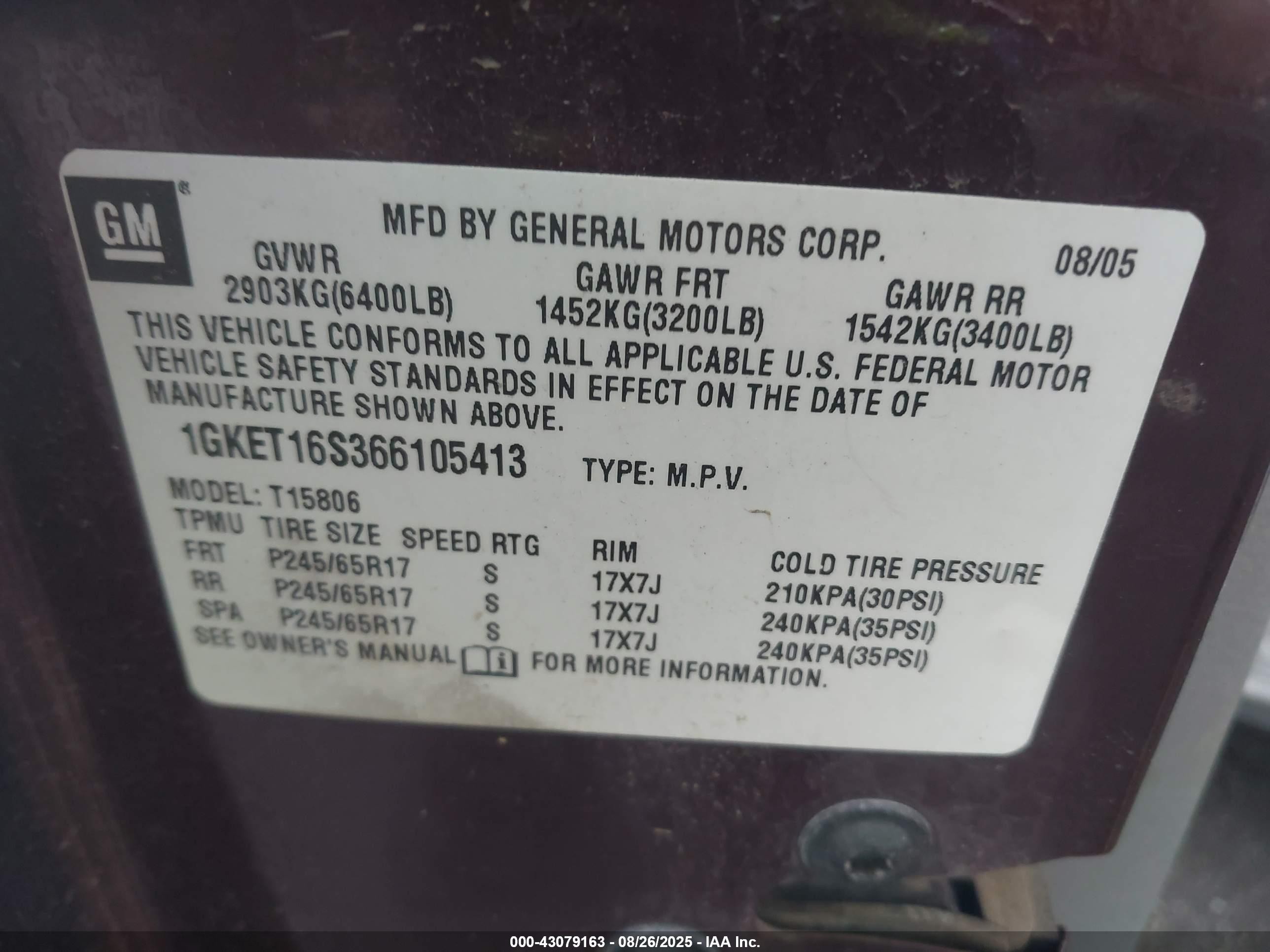 2006 Gmc Envoy Xl Slt Red vin: 1GKET16S366105413
