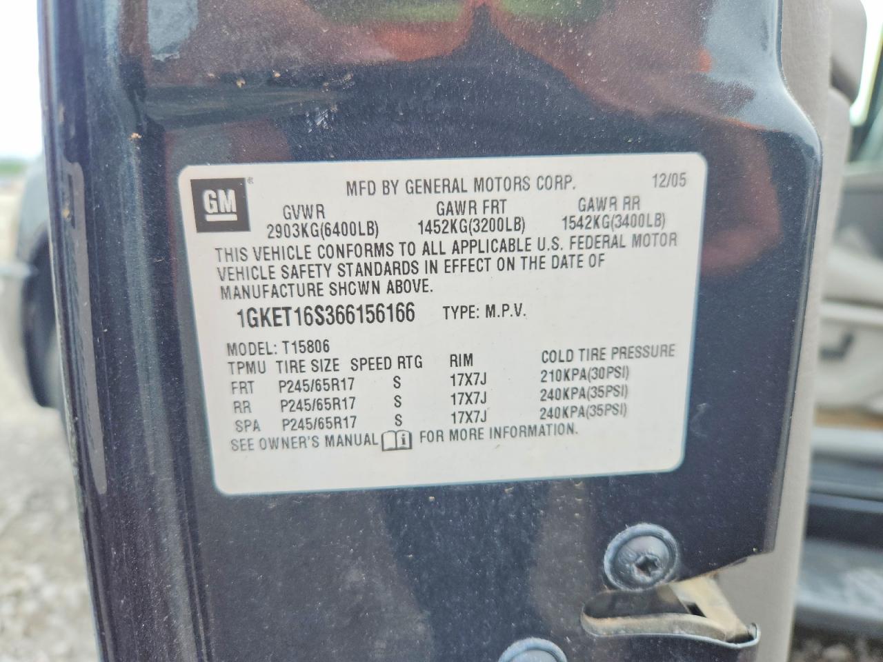 2006 Gmc Envoy Xl Gray vin: 1GKET16S366156166