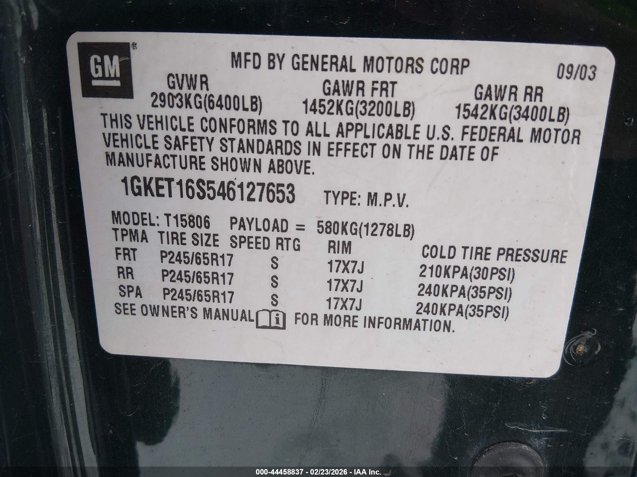 2004 Gmc Envoy Xl Sle Green vin: 1GKET16S546127653