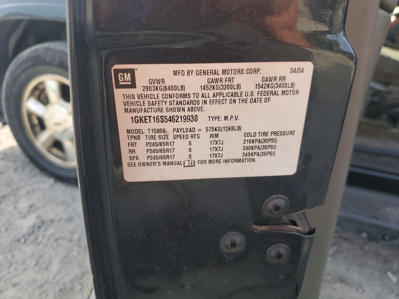 2004 Gmc Envoy Xl Black vin: 1GKET16S546219930