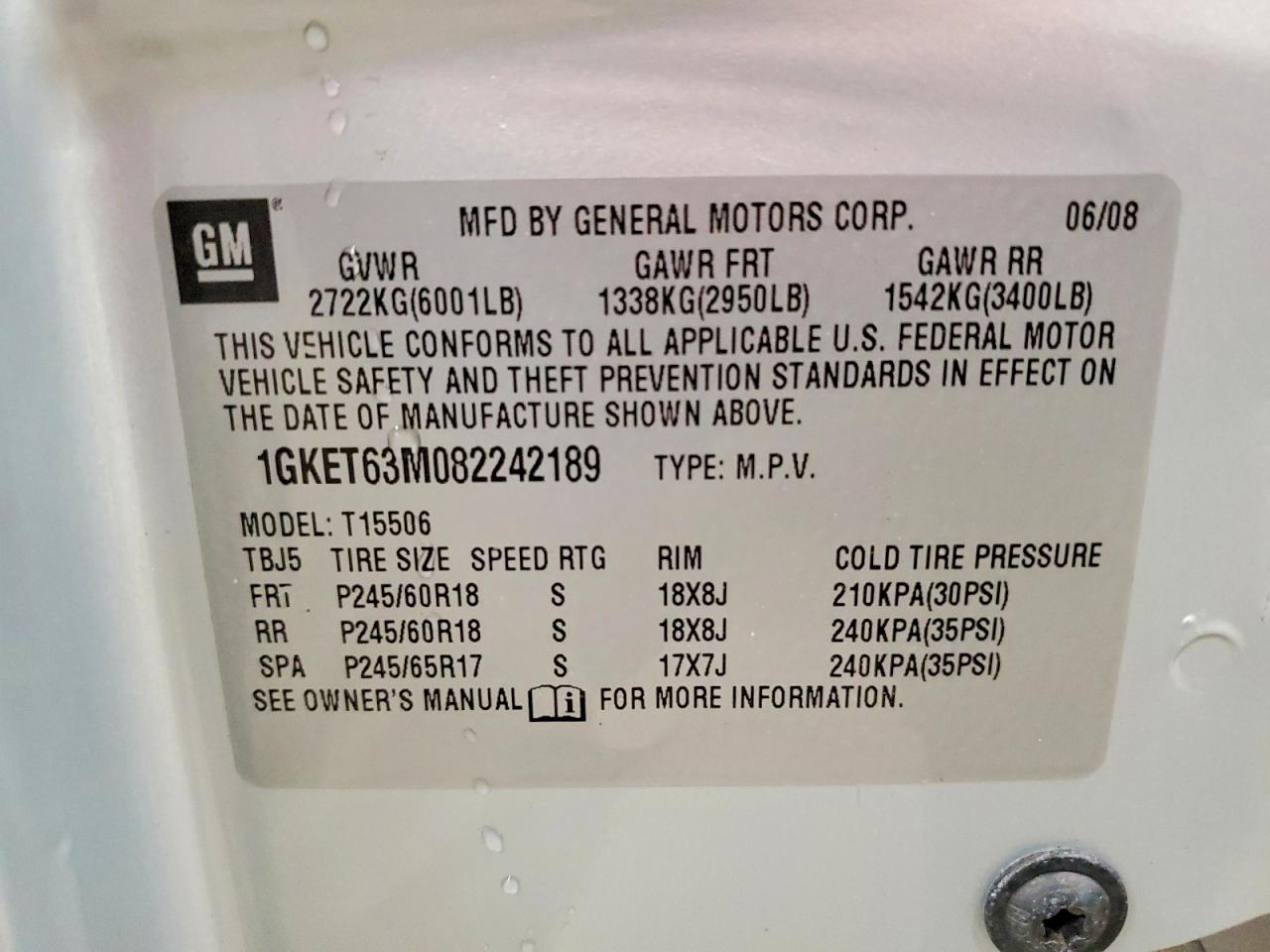 2008 Gmc Envoy Denali Silver vin: 1GKET63M082242189