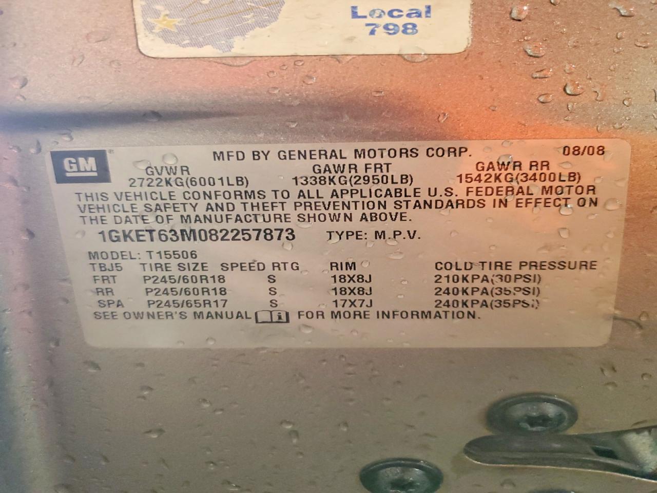 2008 Gmc Envoy Denali Серый vin: 1GKET63M082257873