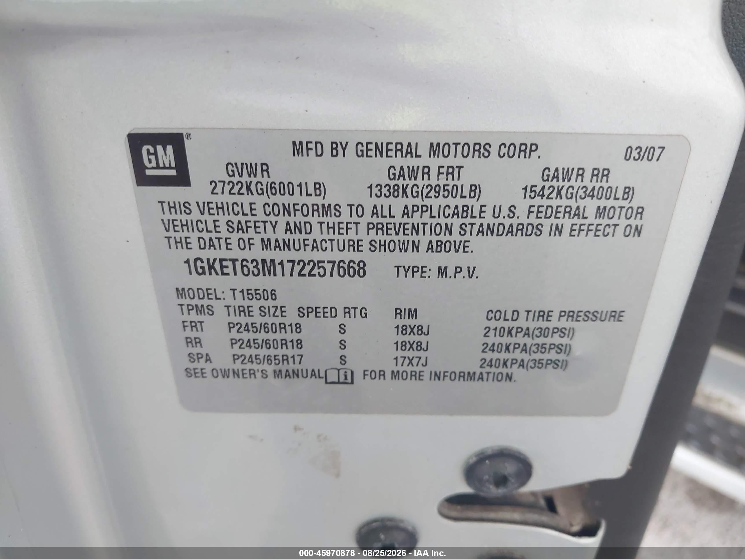 2007 Gmc Envoy Denali Silver vin: 1GKET63M172257668