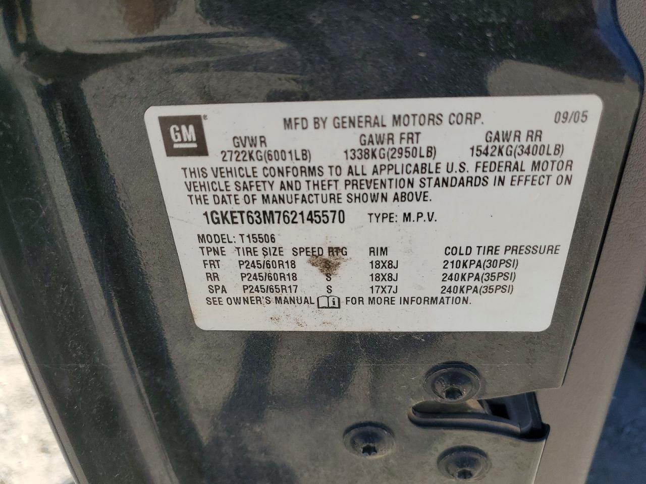 2006 Gmc Envoy Denali Charcoal vin: 1GKET63M762145570