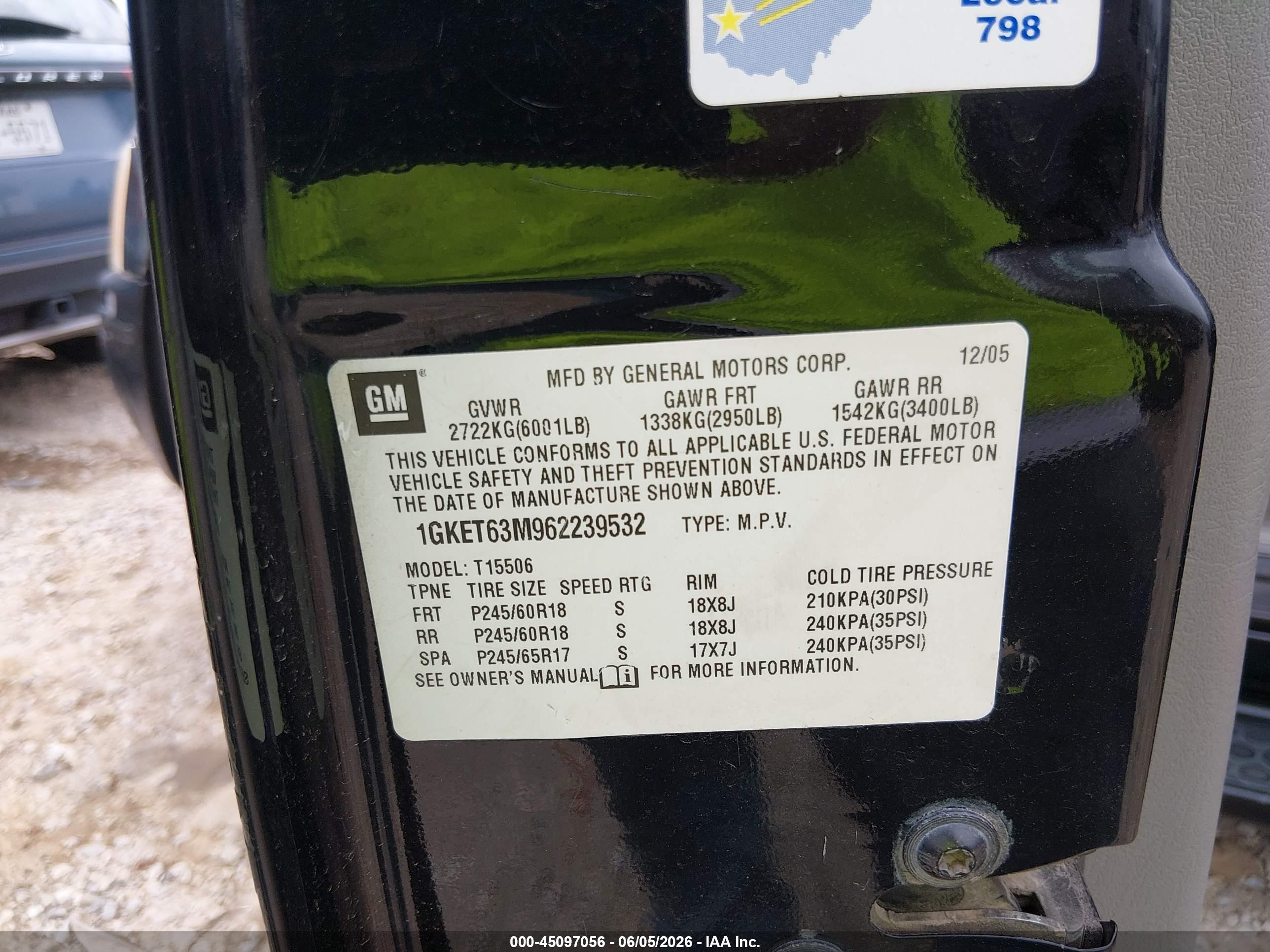 2006 Gmc Envoy Denali Black vin: 1GKET63M962239532