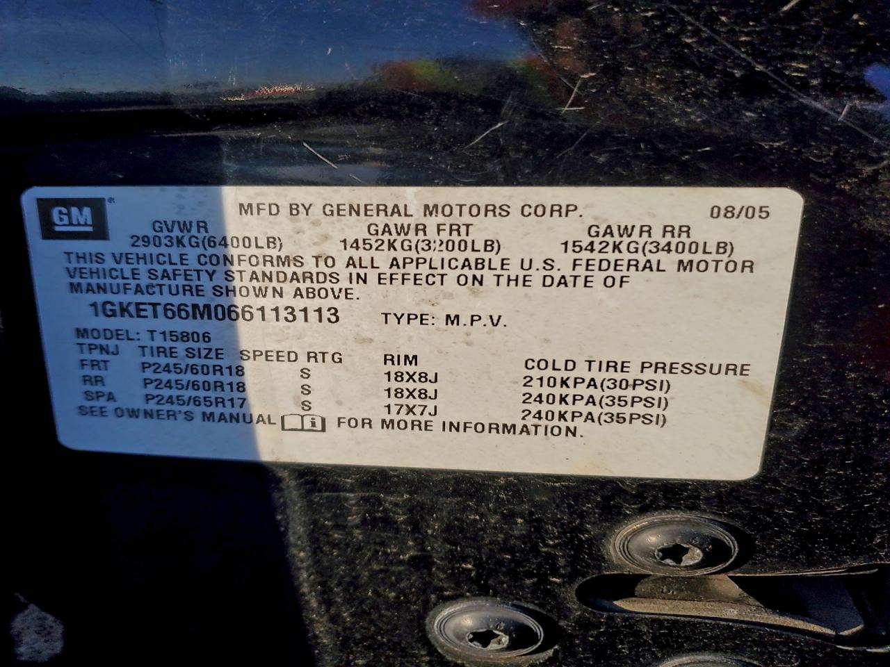 2006 Gmc Envoy Denali Xl Black vin: 1GKET66M066113113