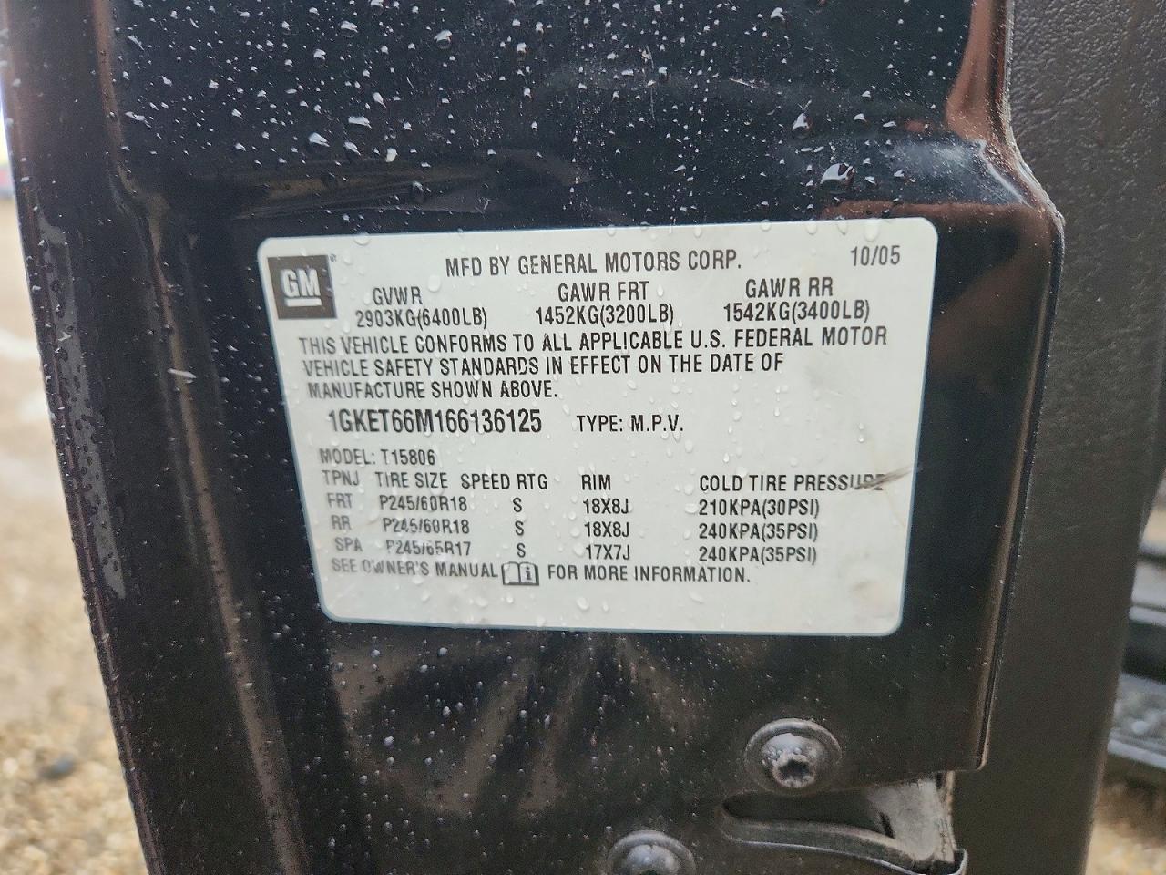 2006 Gmc Envoy Denali Xl Черный vin: 1GKET66M166136125
