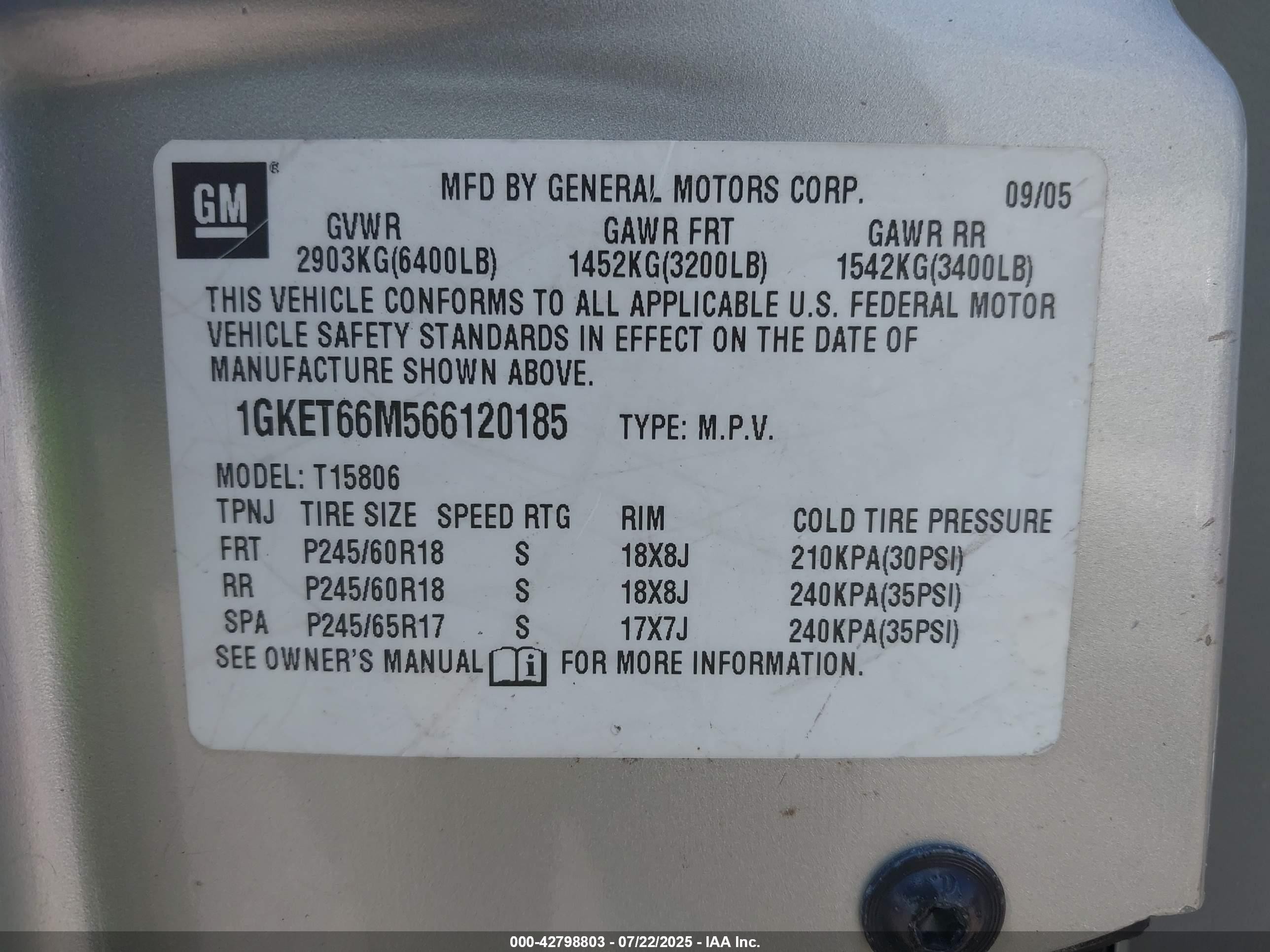 2006 Gmc Envoy Xl Denali Silver vin: 1GKET66M566120185