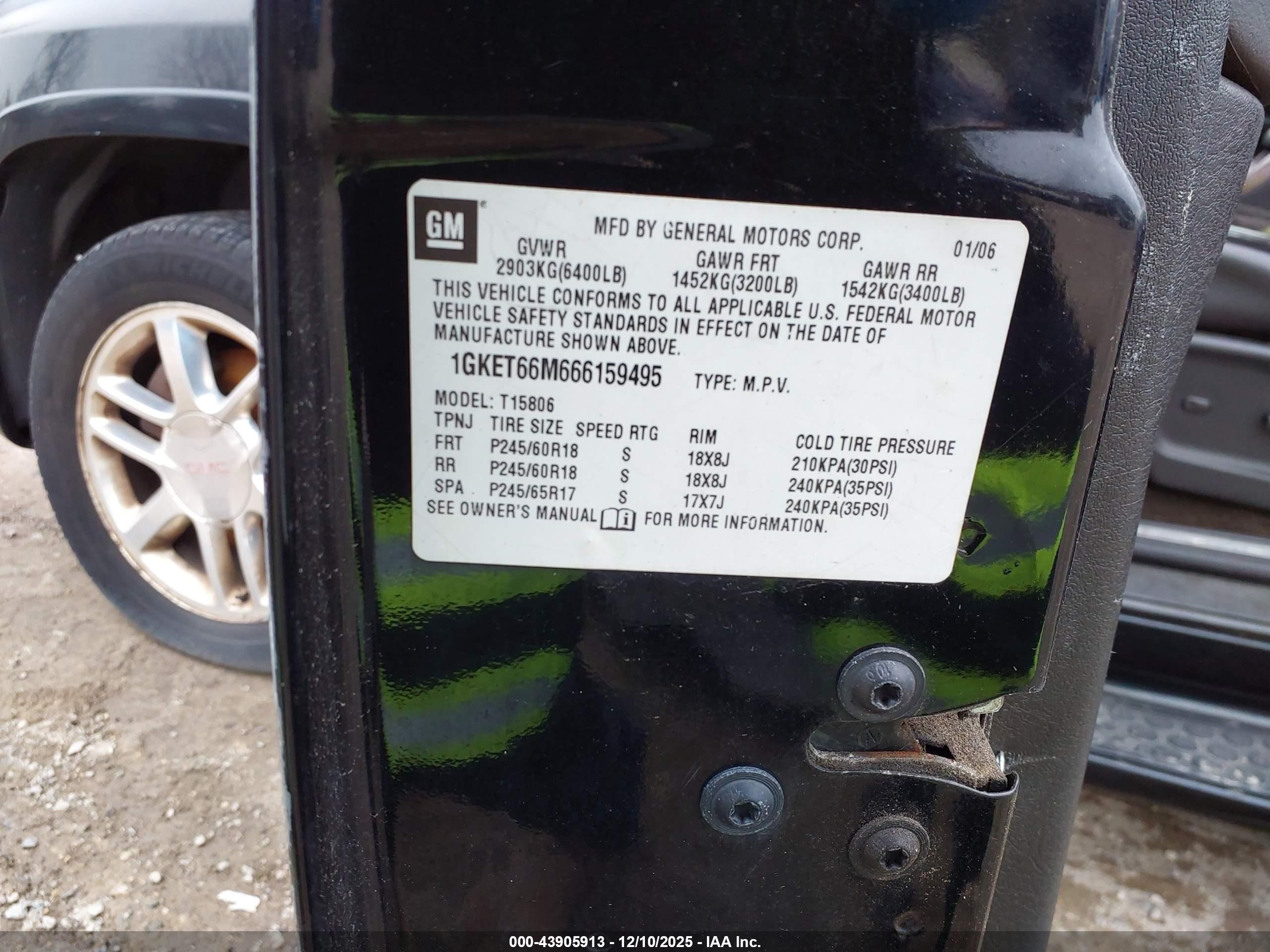 2006 Gmc Envoy Xl Denali Черный vin: 1GKET66M666159495