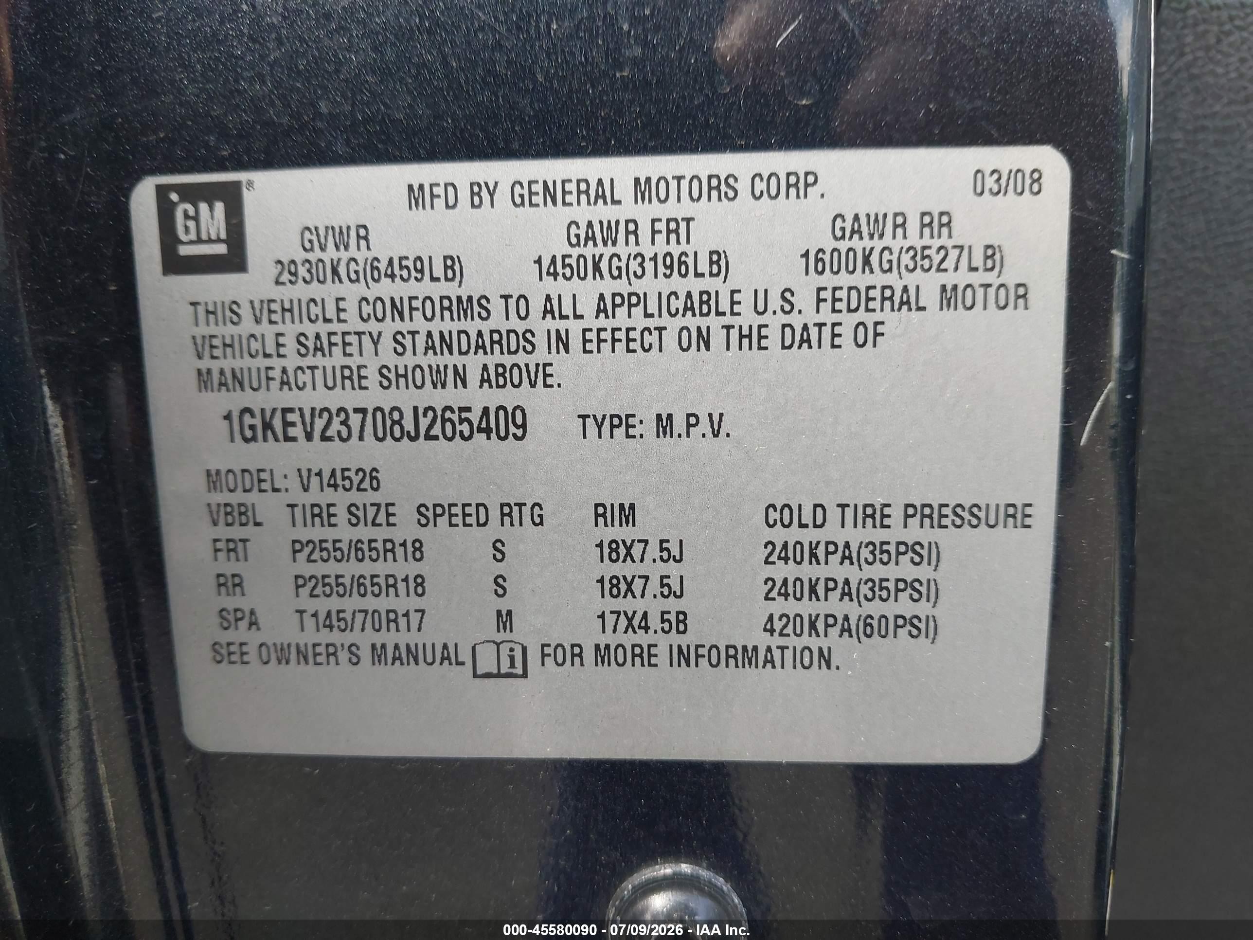 2008 Gmc Acadia Slt-1 Black vin: 1GKEV23708J265409