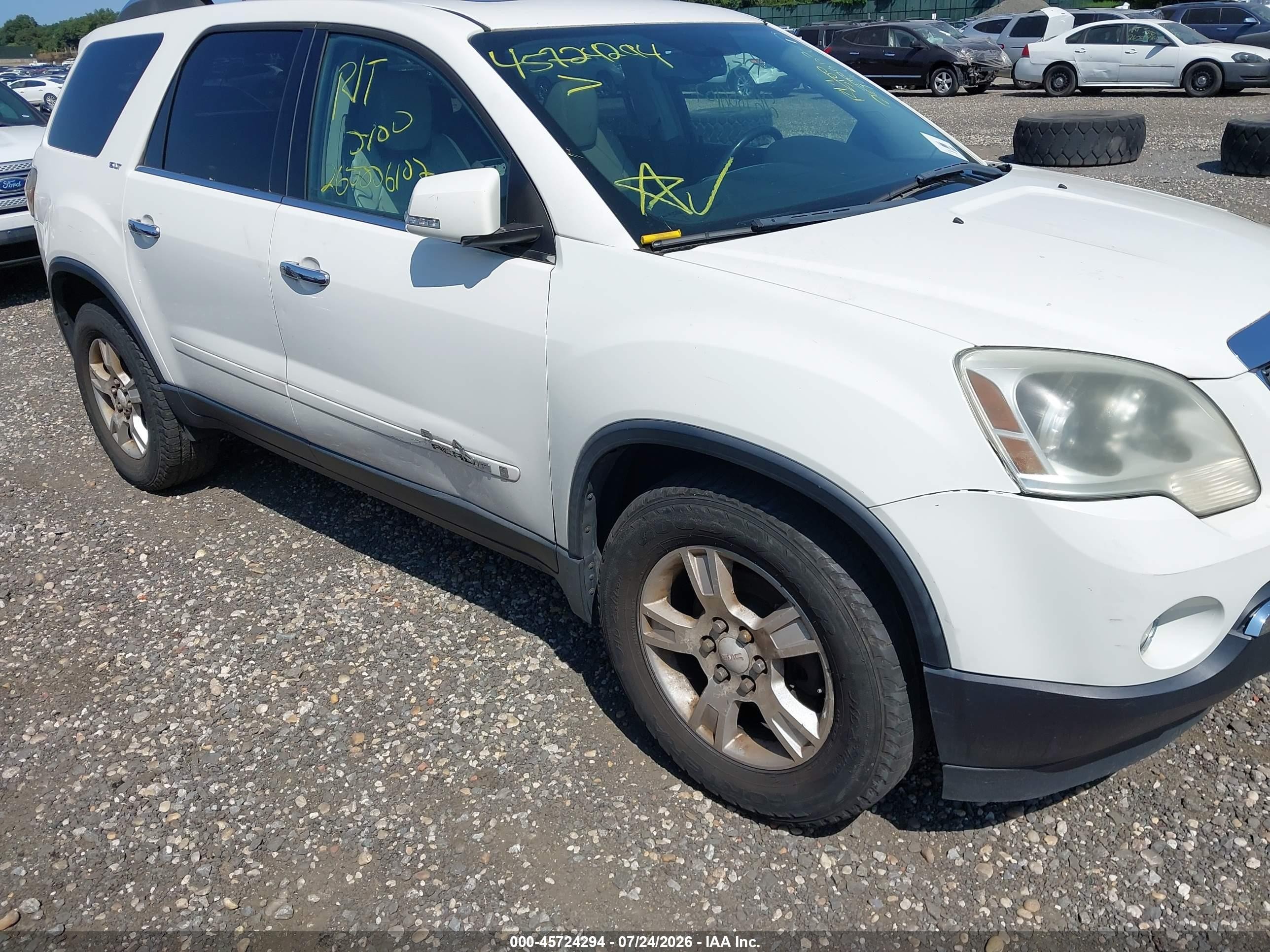 2008 Gmc Acadia Slt-1 White vin: 1GKEV23718J280792