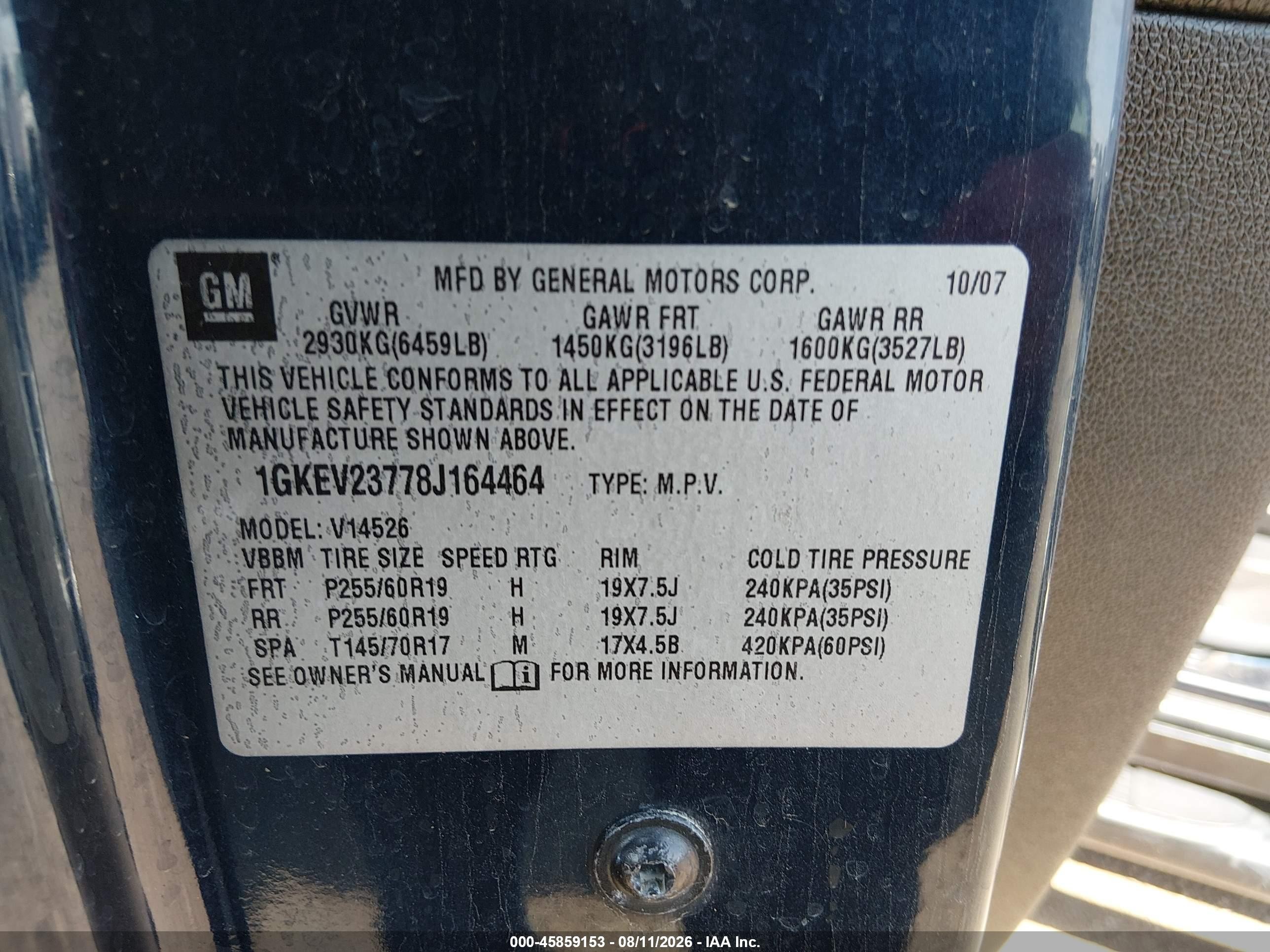 2008 Gmc Acadia Slt-1 Blue vin: 1GKEV23778J164464