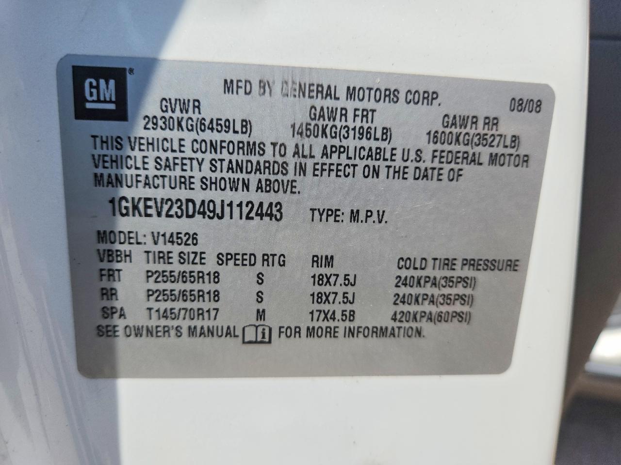 2009 Gmc Acadia Slt-1 Белый vin: 1GKEV23D49J112443