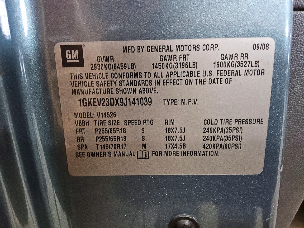 2009 Gmc Acadia Slt-1 Teal vin: 1GKEV23DX9J141039