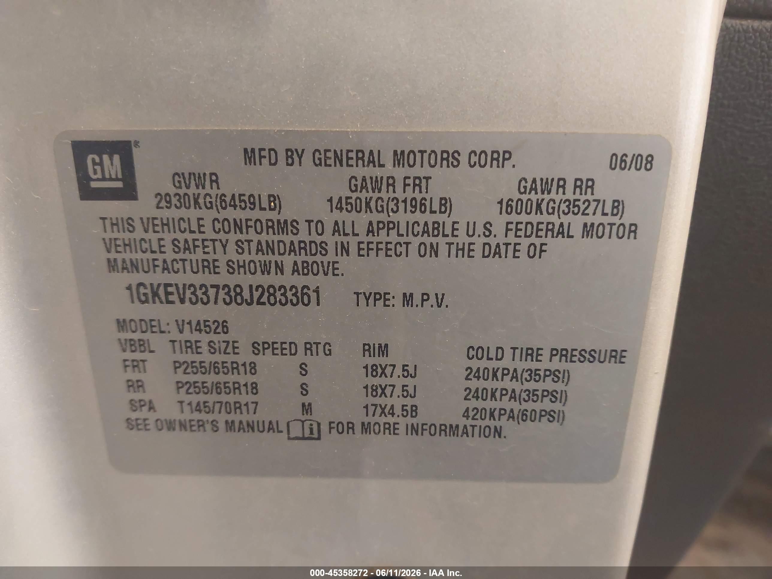 2008 Gmc Acadia Slt-2 Tan vin: 1GKEV33738J283361