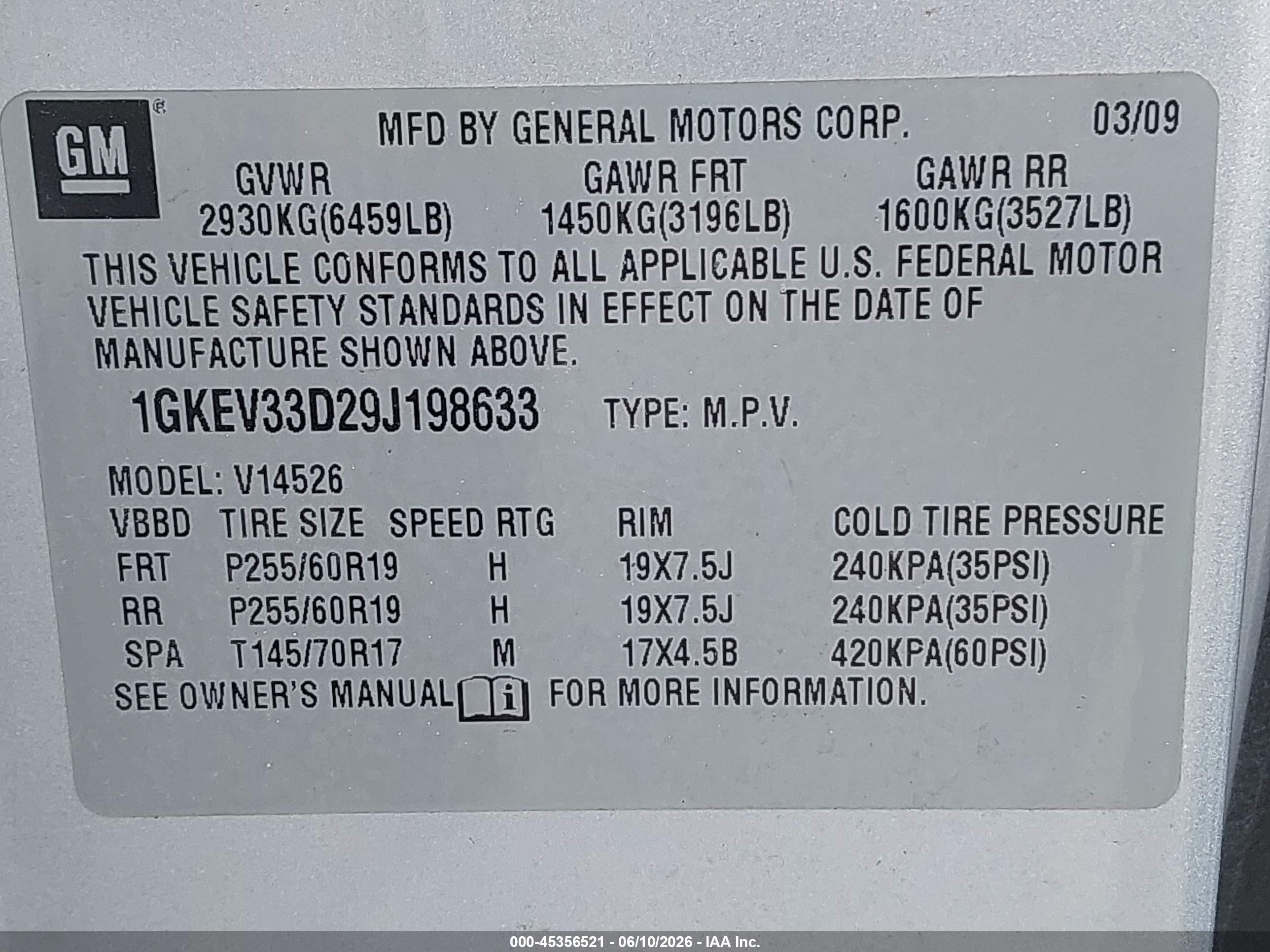 2009 Gmc Acadia Slt-2 Gray vin: 1GKEV33D29J198633