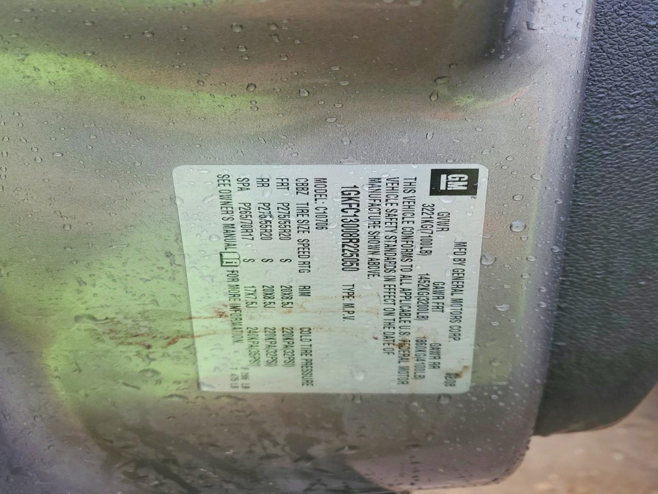 2008 Gmc Yukon Tan vin: 1GKFC13008R225050