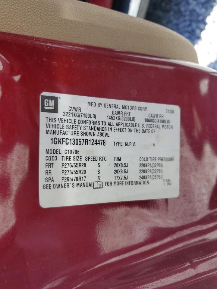 2007 Gmc Yukon Burgundy vin: 1GKFC13067R124478