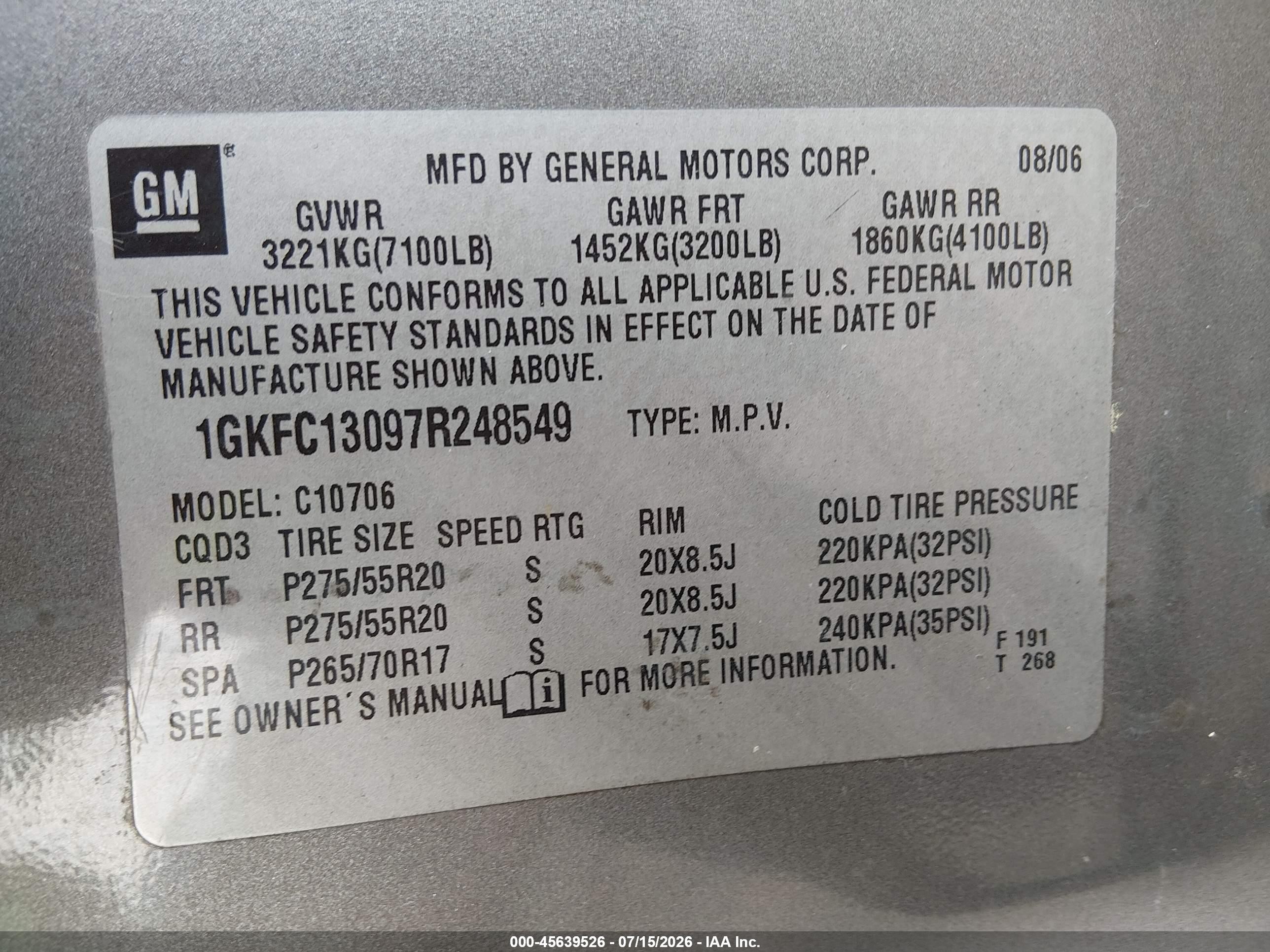 2007 Gmc Yukon Slt Gray vin: 1GKFC13097R248549