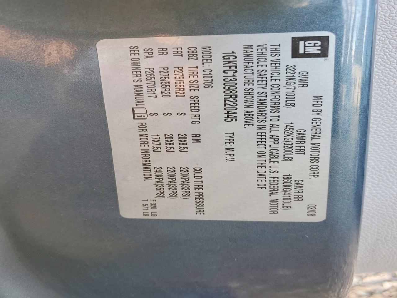 2008 Gmc Yukon Blue vin: 1GKFC13098R220445