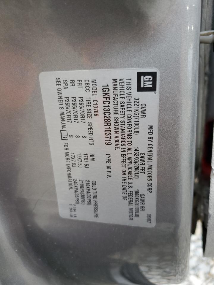 2008 Gmc Yukon Gray vin: 1GKFC13C28R103719