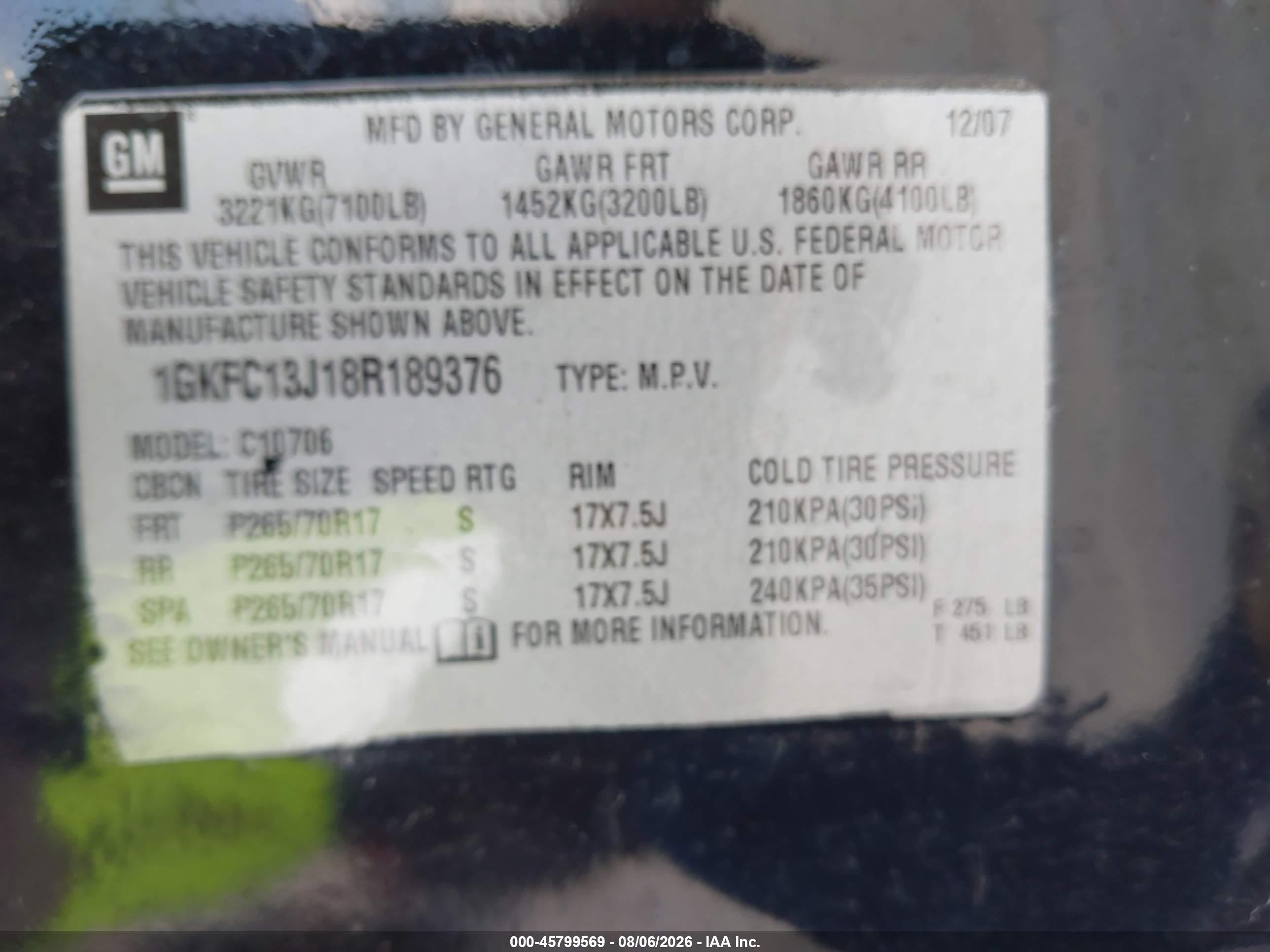 2008 Gmc Yukon Sle Black vin: 1GKFC13J18R189376