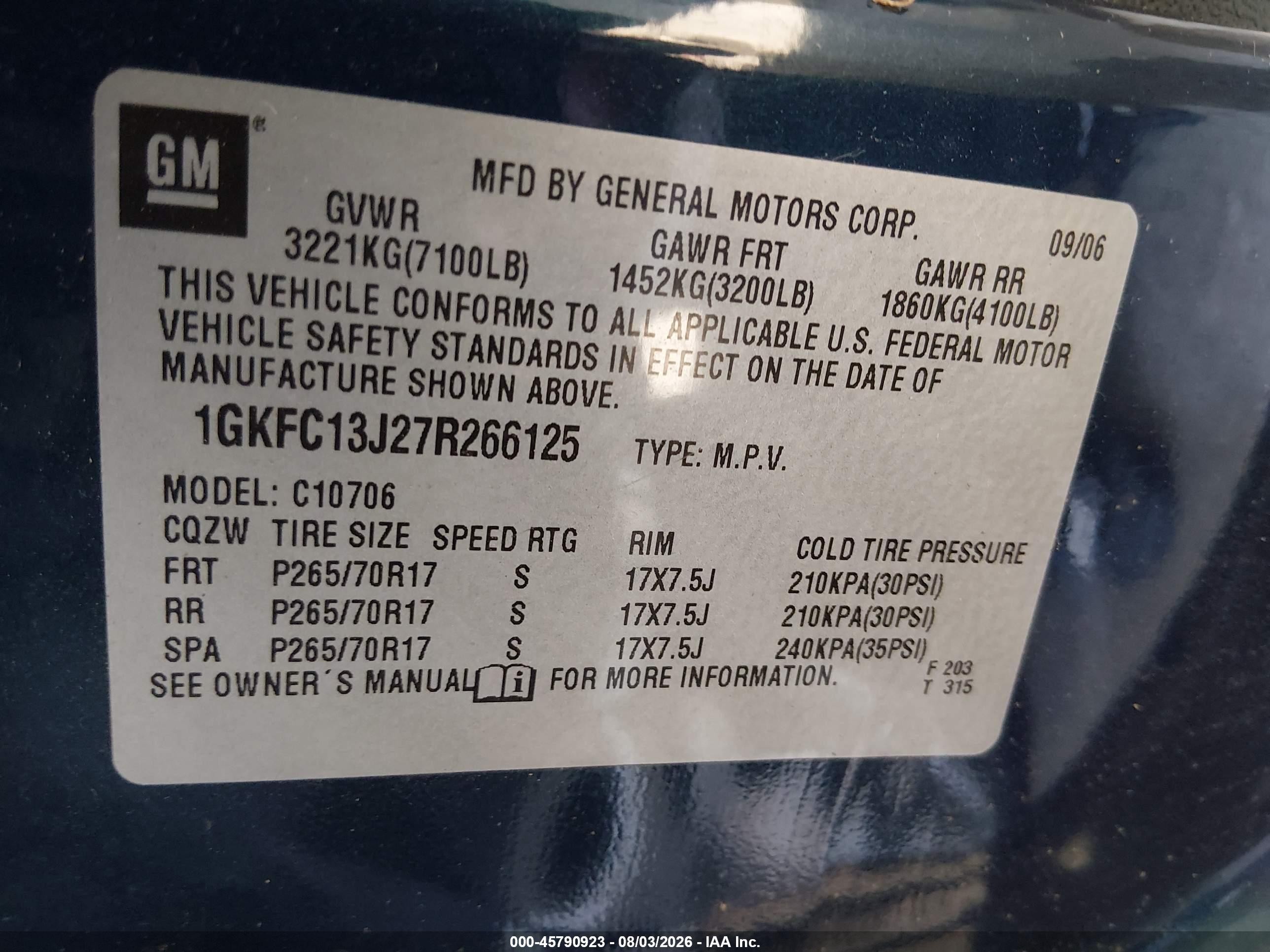 2007 Gmc Yukon Sle Blue vin: 1GKFC13J27R266125