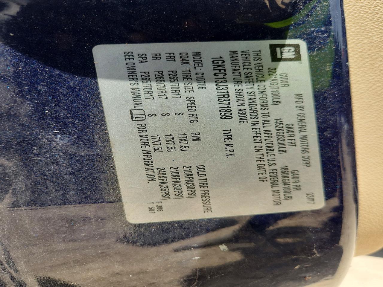 2007 Gmc Yukon Blue vin: 1GKFC13J37R371899