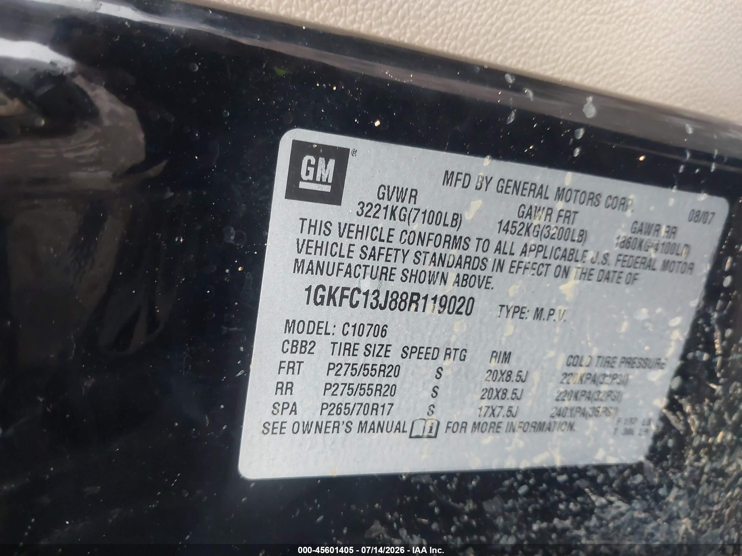 2008 Gmc Yukon Sle Black vin: 1GKFC13J88R119020