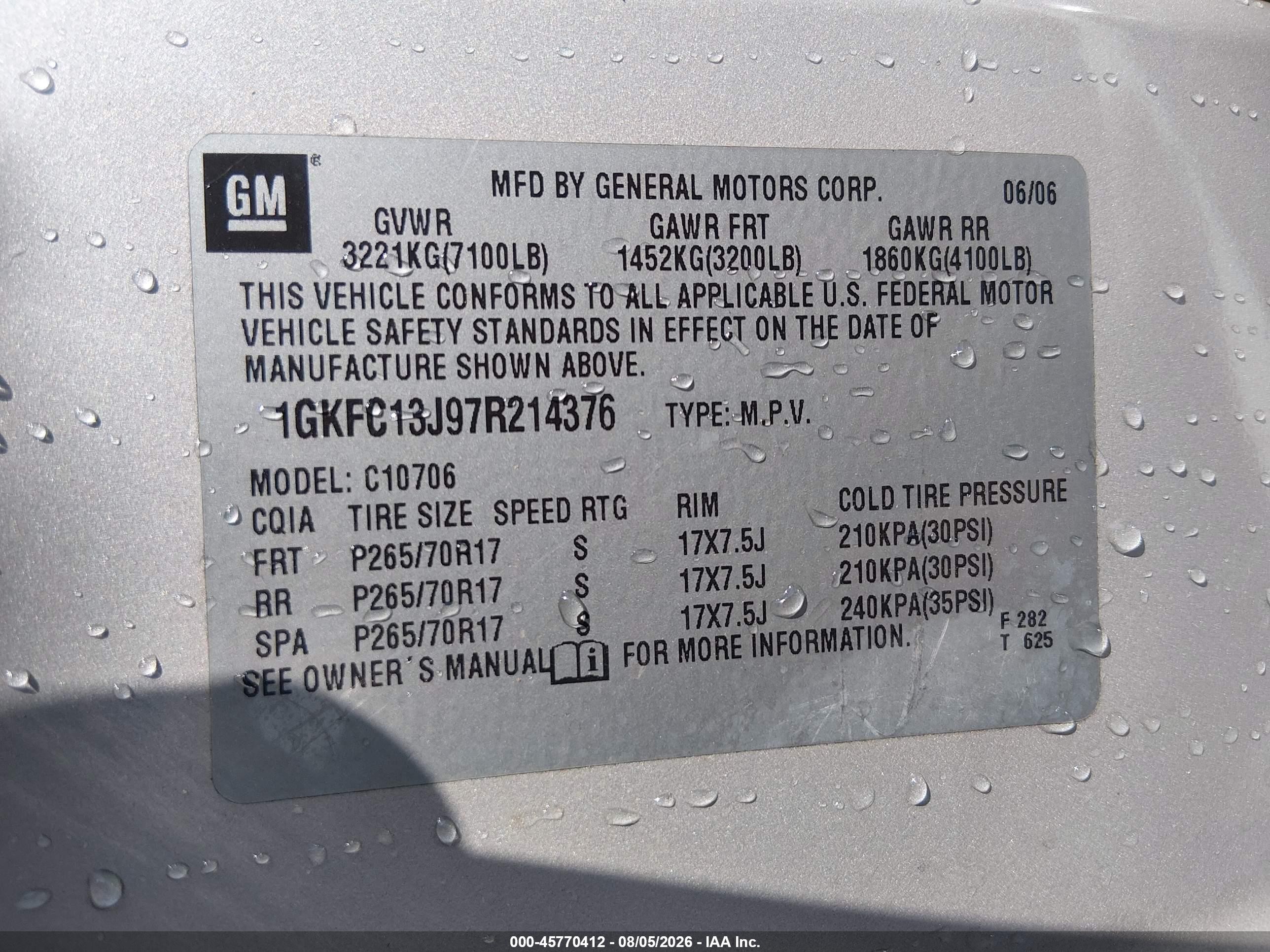 2007 Gmc Yukon Commercial White vin: 1GKFC13J97R214376